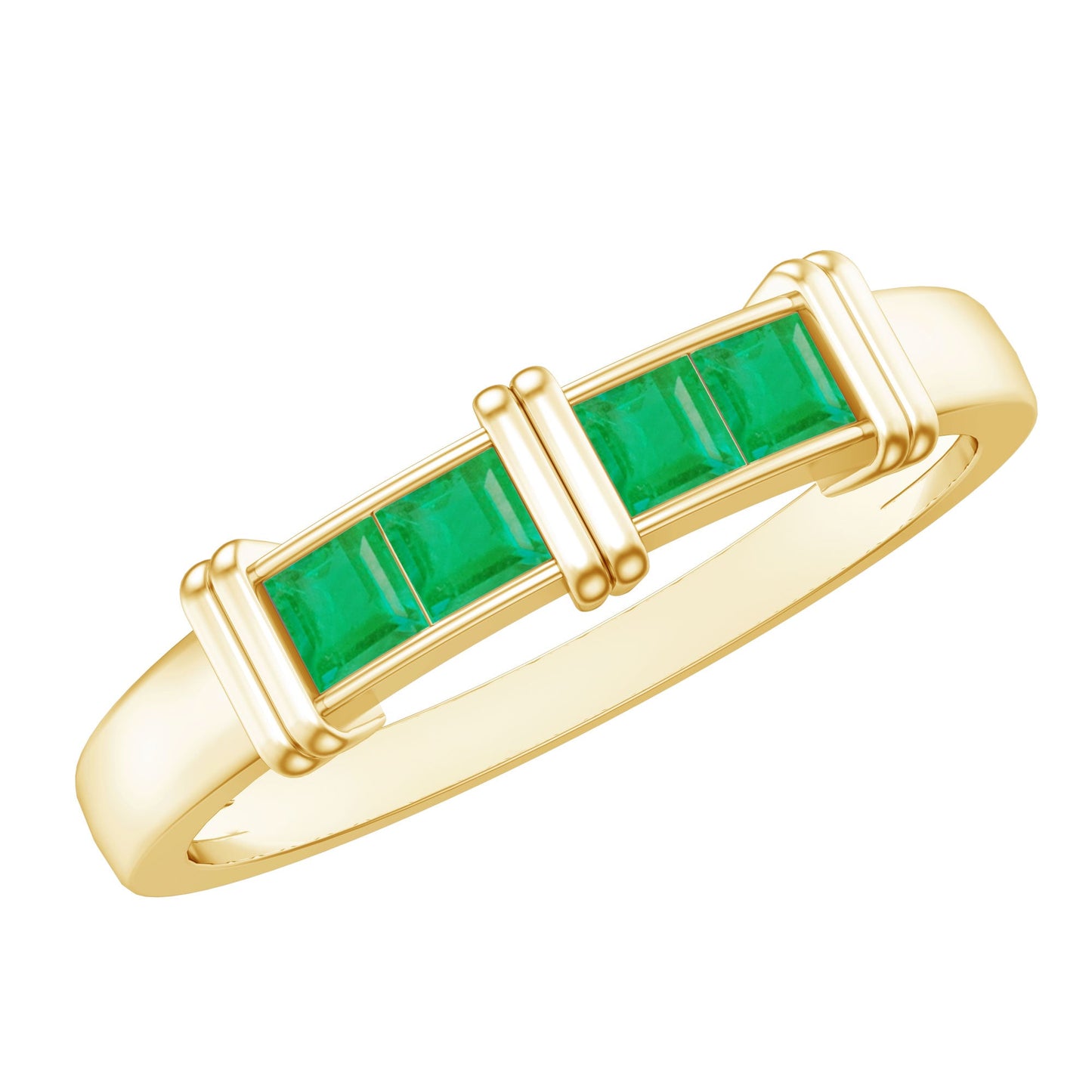 Princess Cut Real Emerald Band Ring in Channel Setting