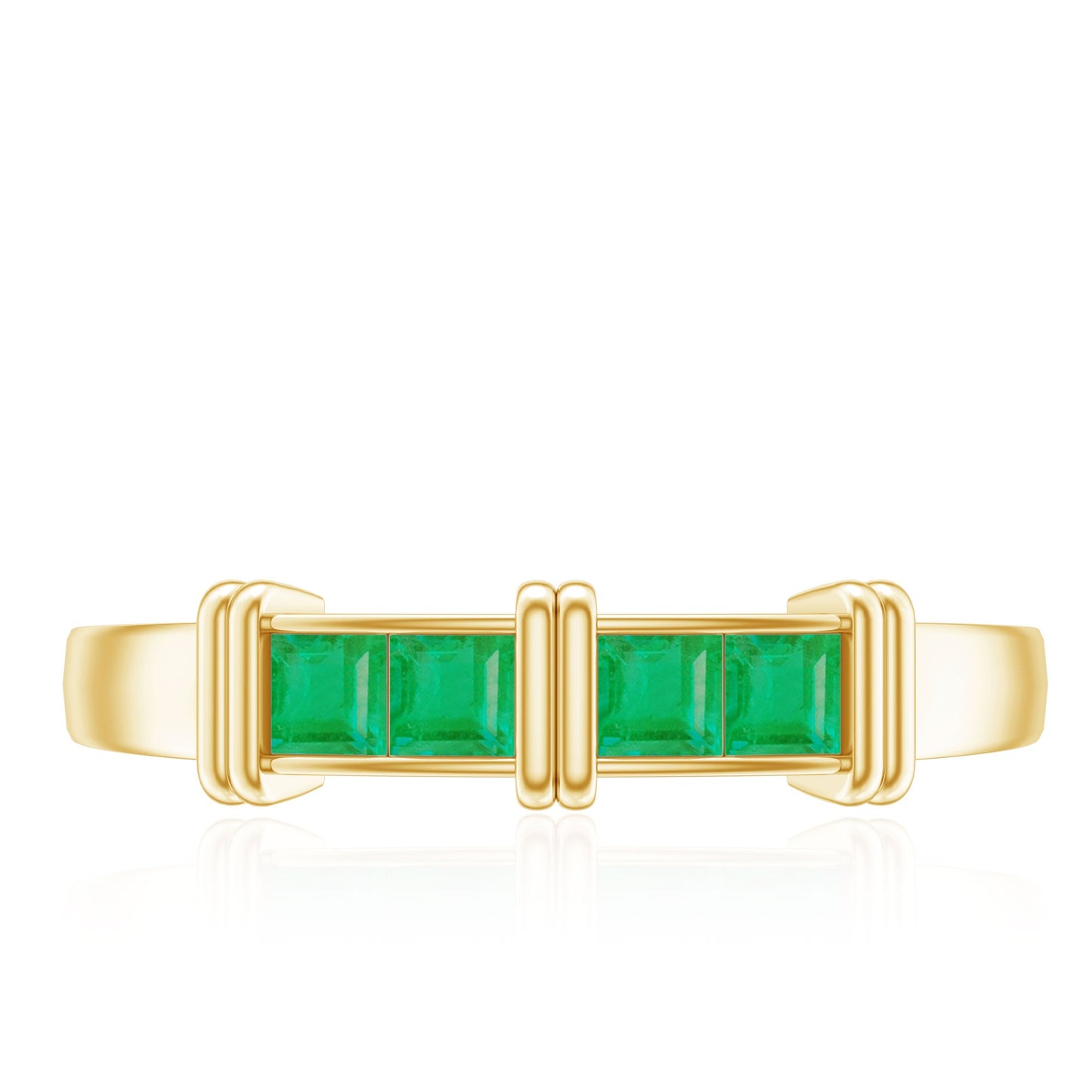 Princess Cut Real Emerald Band Ring in Channel Setting