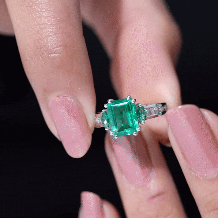 Lab Created Emerald Cut Emerald Engagement Ring with Diamonds