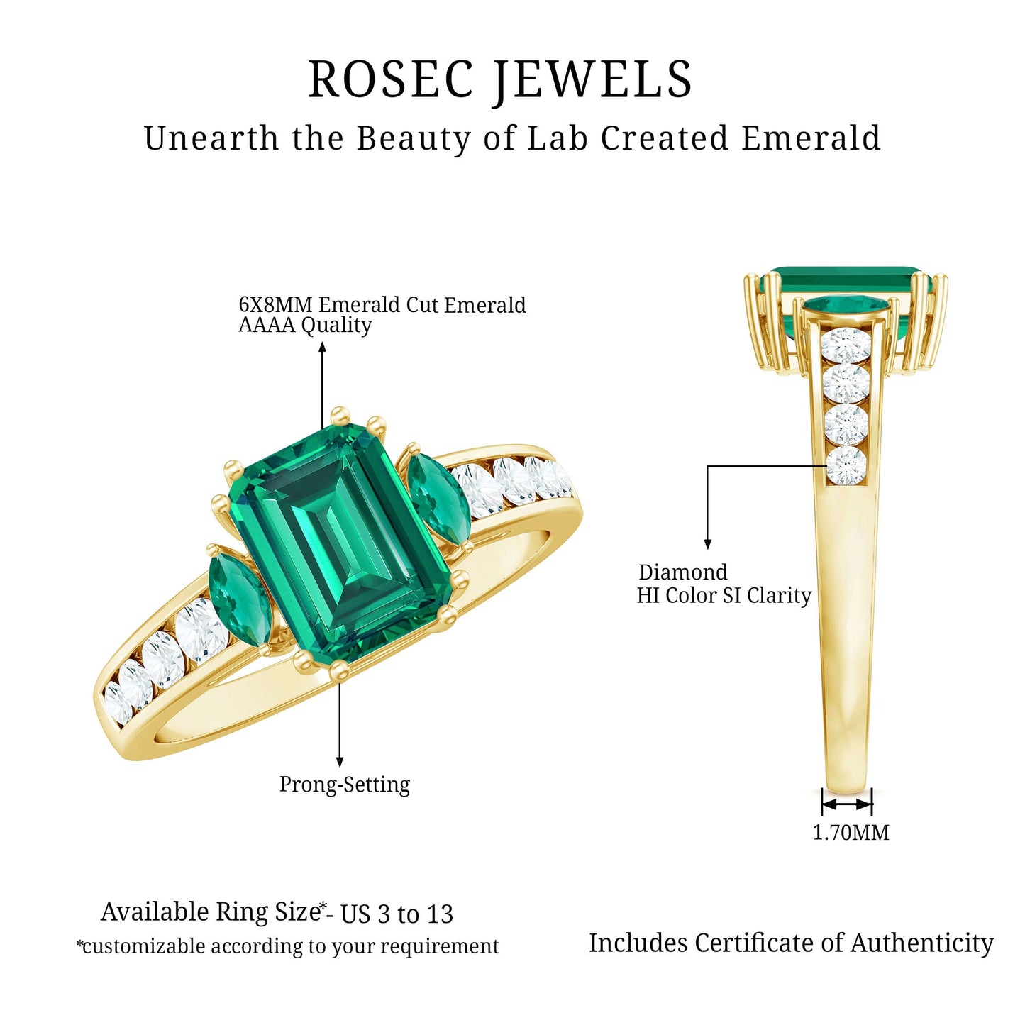 Lab Created Emerald Cut Emerald Engagement Ring with Diamonds