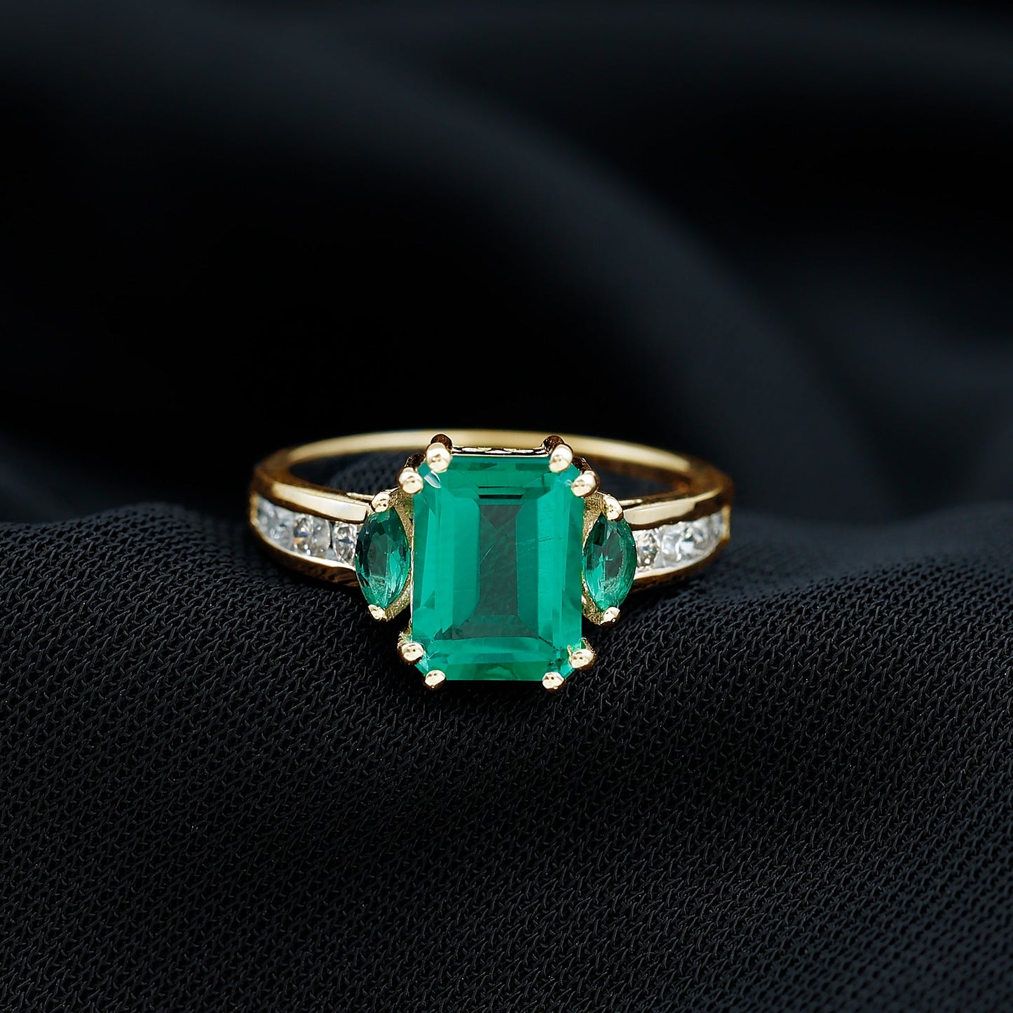 Lab Created Emerald Cut Emerald Engagement Ring with Diamonds