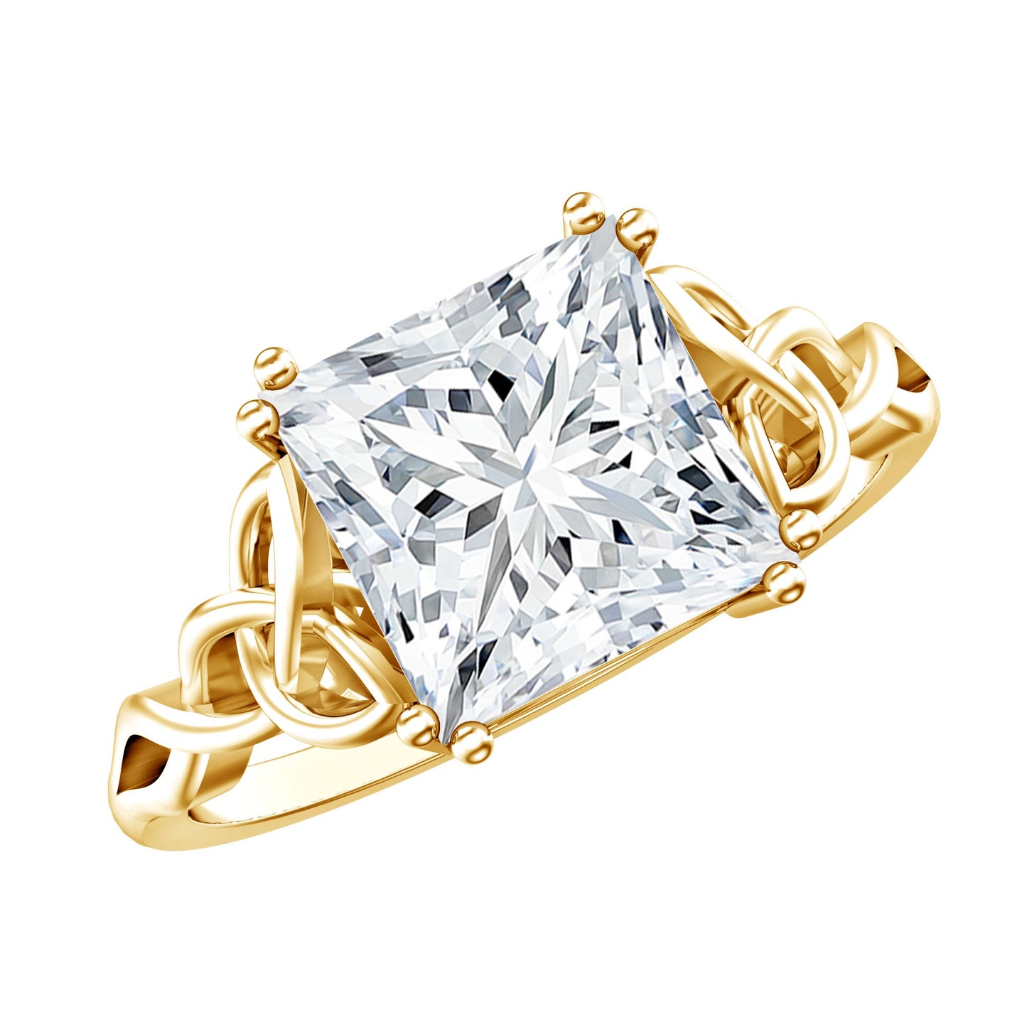 Moissanite Princess Cut Engagement Ring With Celtic Knot Design