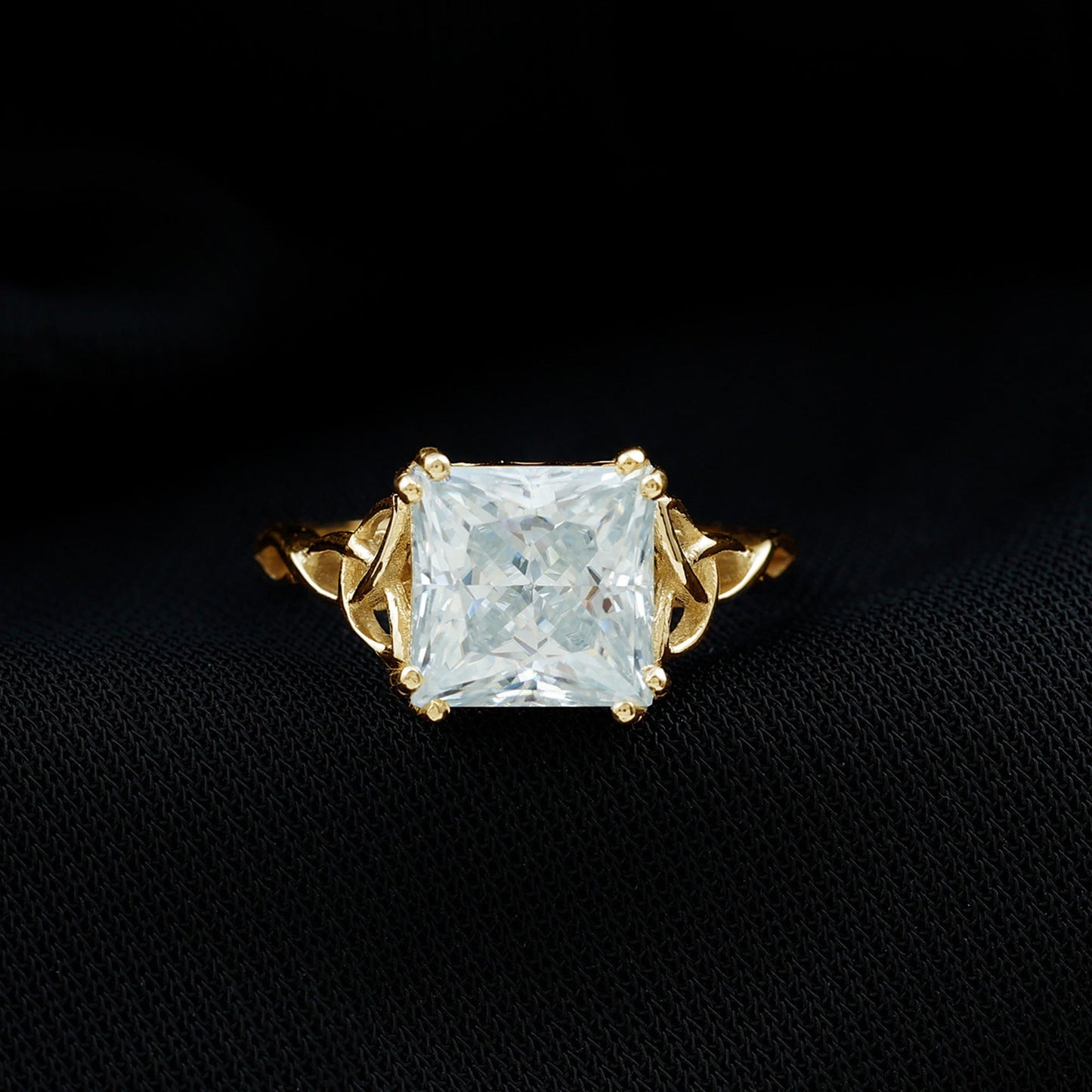 Moissanite Princess Cut Engagement Ring With Celtic Knot Design