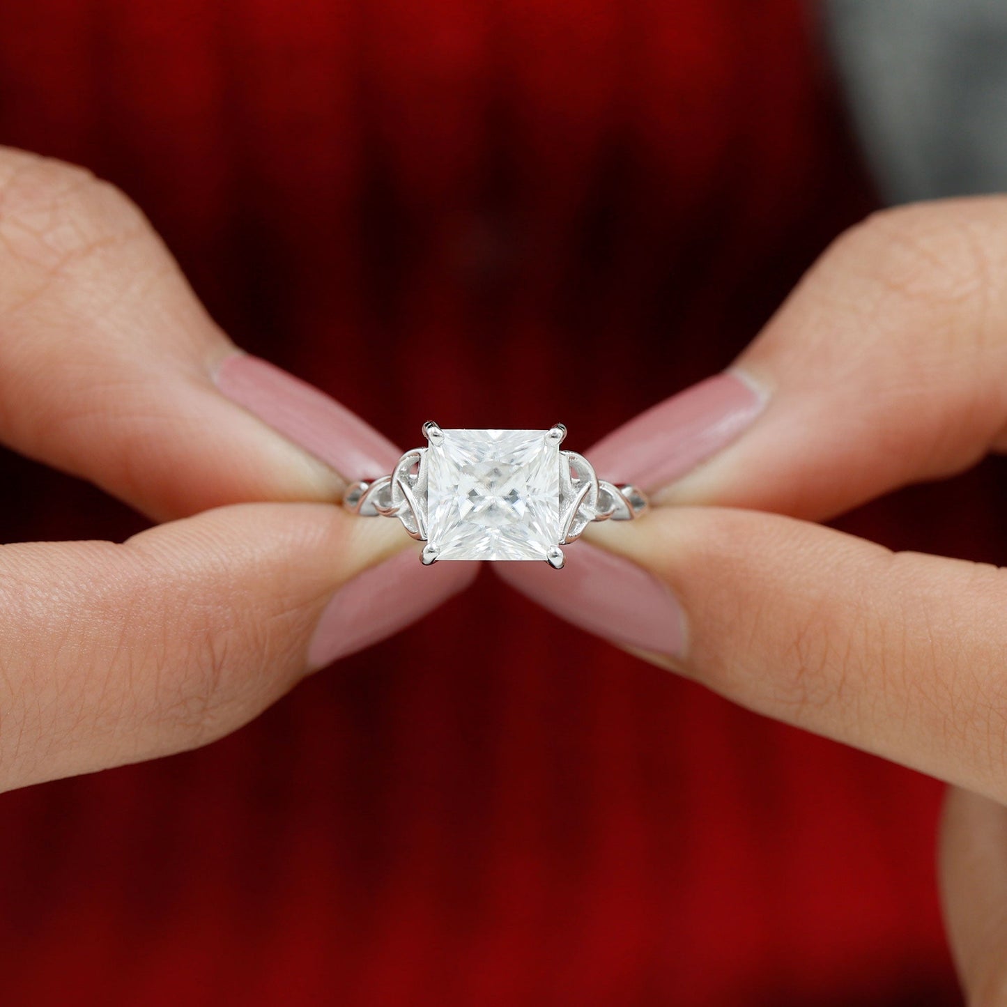 Princess Cut Moissanite Celtic Knot Engagement Ring for Women