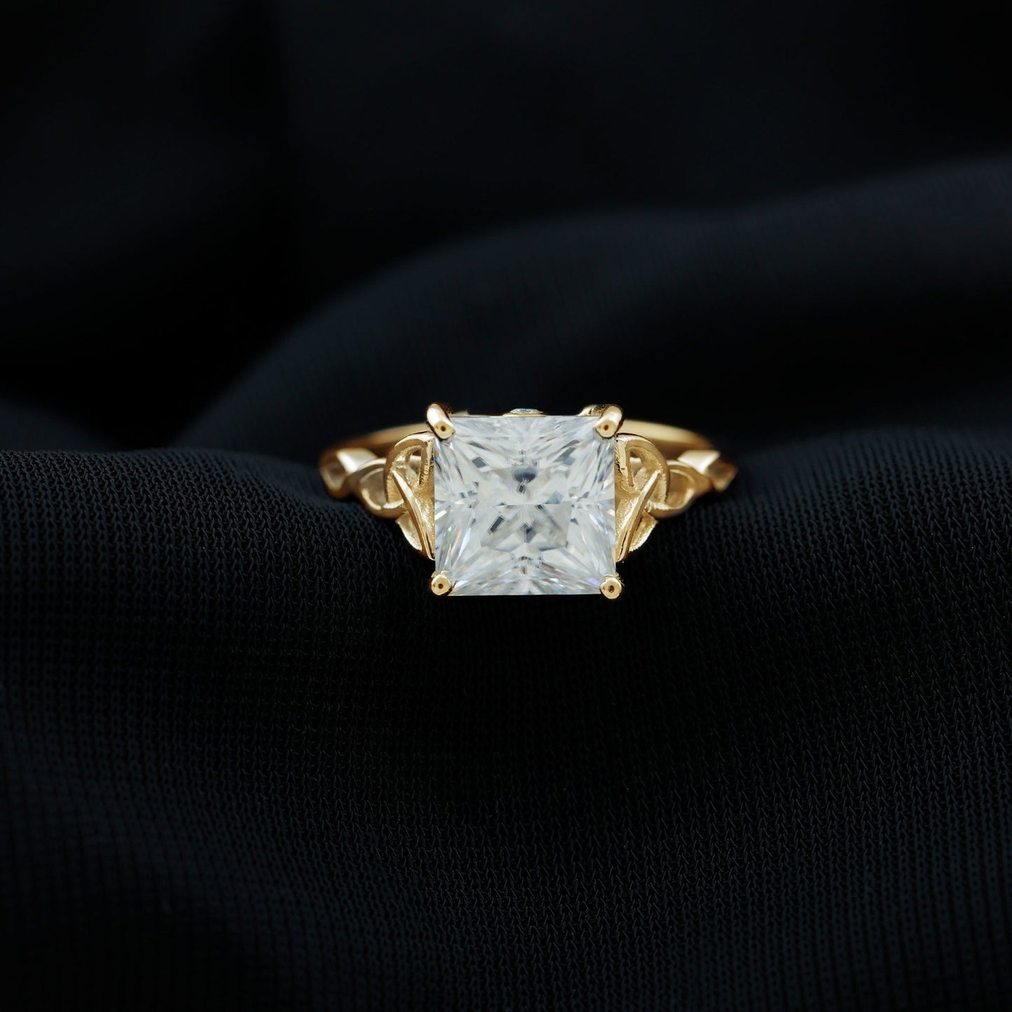 Princess Cut Moissanite Celtic Knot Engagement Ring for Women