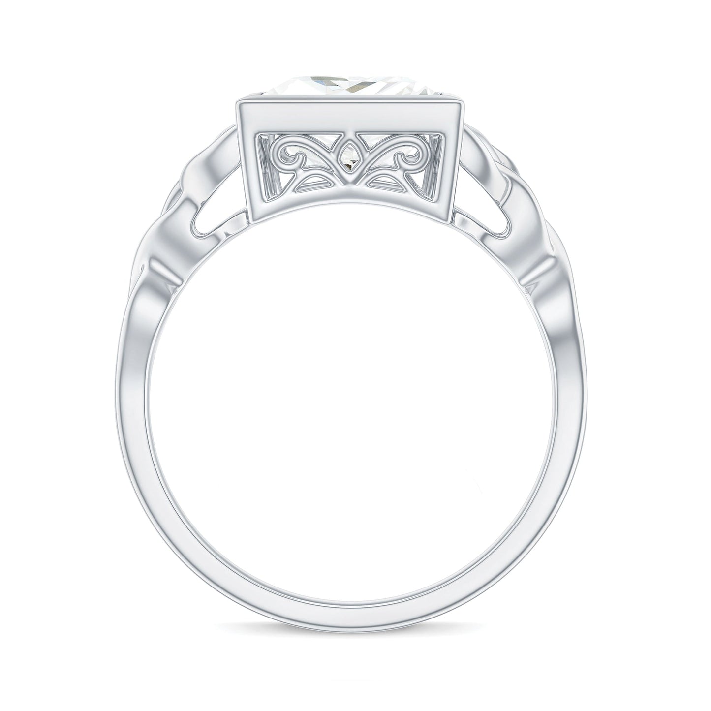 Princess Cut Moissanite Celtic Engagement Ring in Bezel Setting