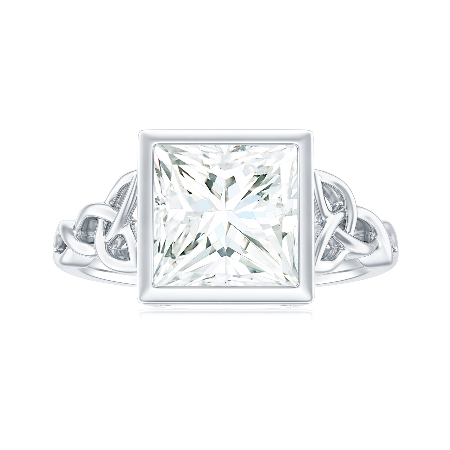 Princess Cut Moissanite Celtic Engagement Ring in Bezel Setting