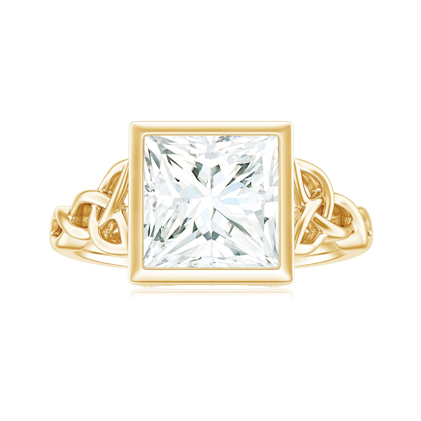 Princess Cut Moissanite Celtic Engagement Ring in Bezel Setting