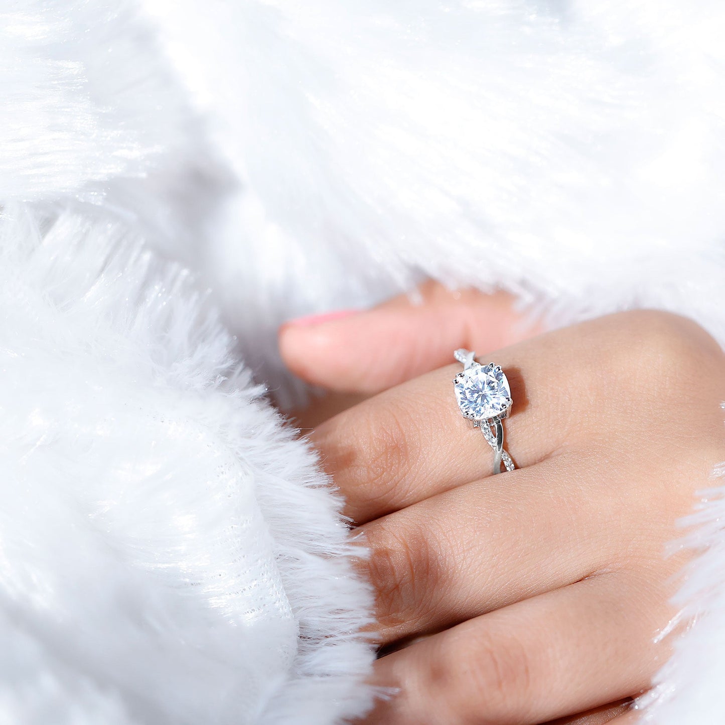 Cushion Cut Solitaire Moissanite Braided Engagement Ring