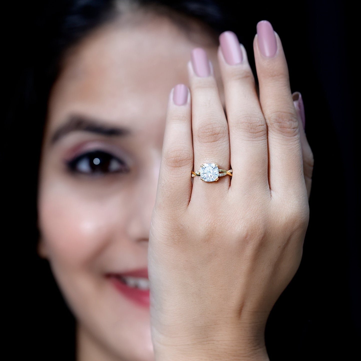 Cushion Cut Solitaire Moissanite Braided Engagement Ring