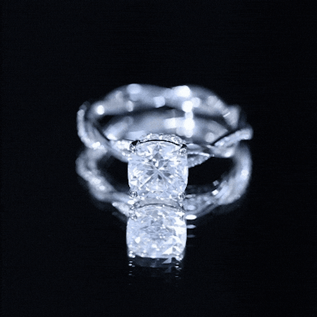 3 Carat Moissanite Cushion Cut Hidden Halo Engagement Rings
