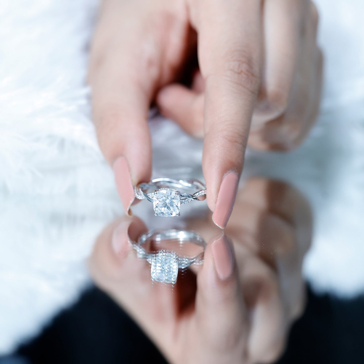 3 Carat Moissanite Cushion Cut Hidden Halo Engagement Rings