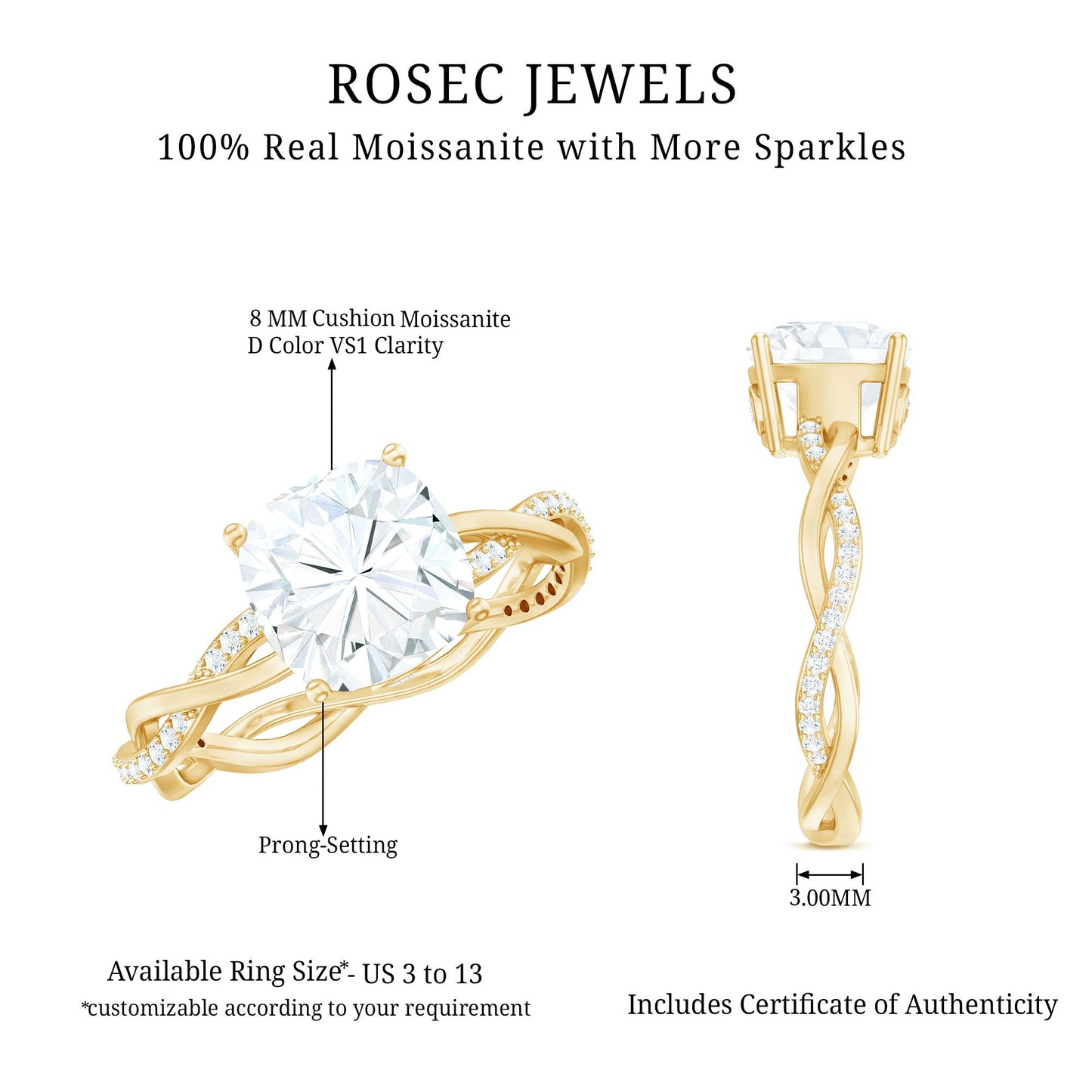 Cushion Cut Solitaire Moissanite Engagement Ring For Her