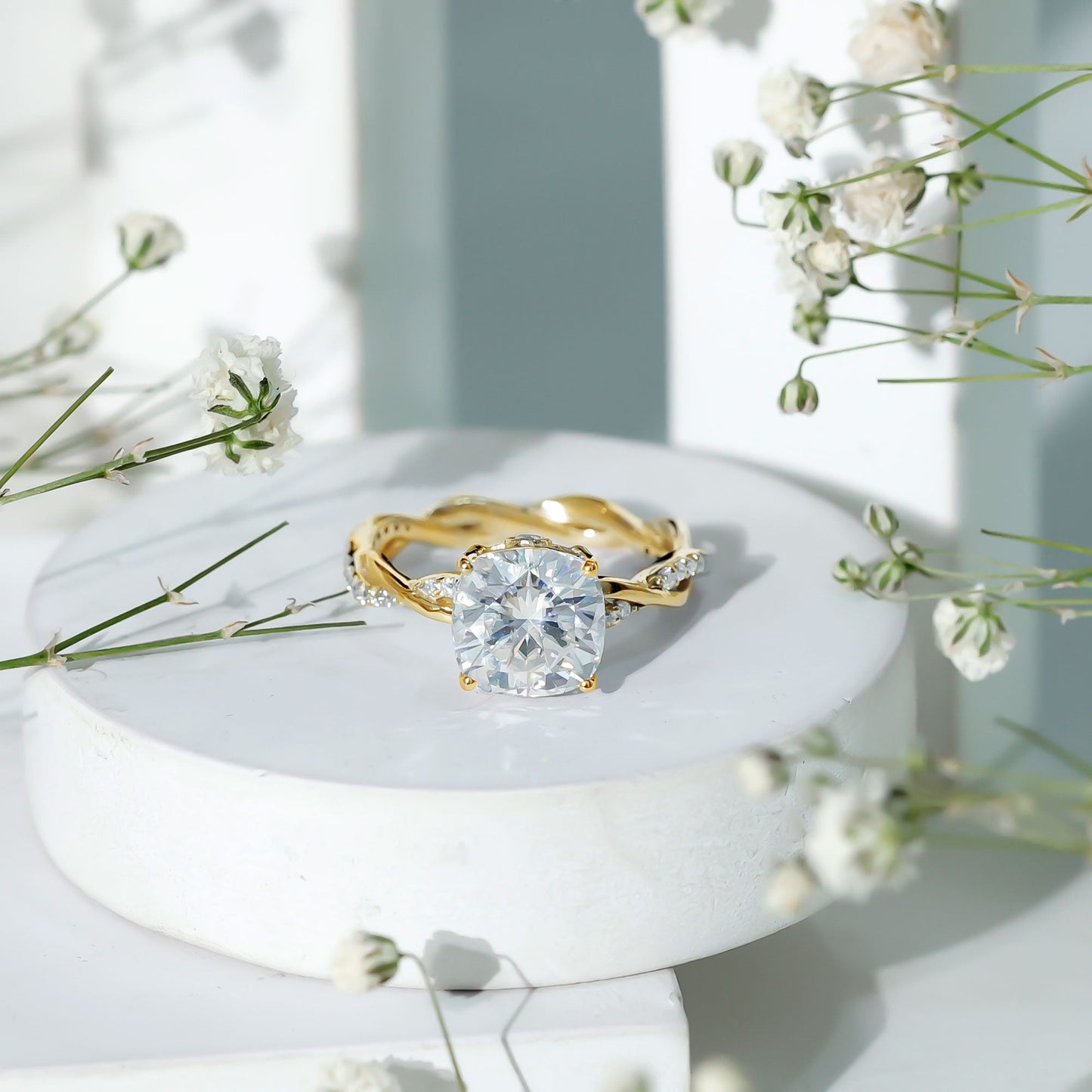 Cushion Cut Solitaire Moissanite Engagement Ring For Her