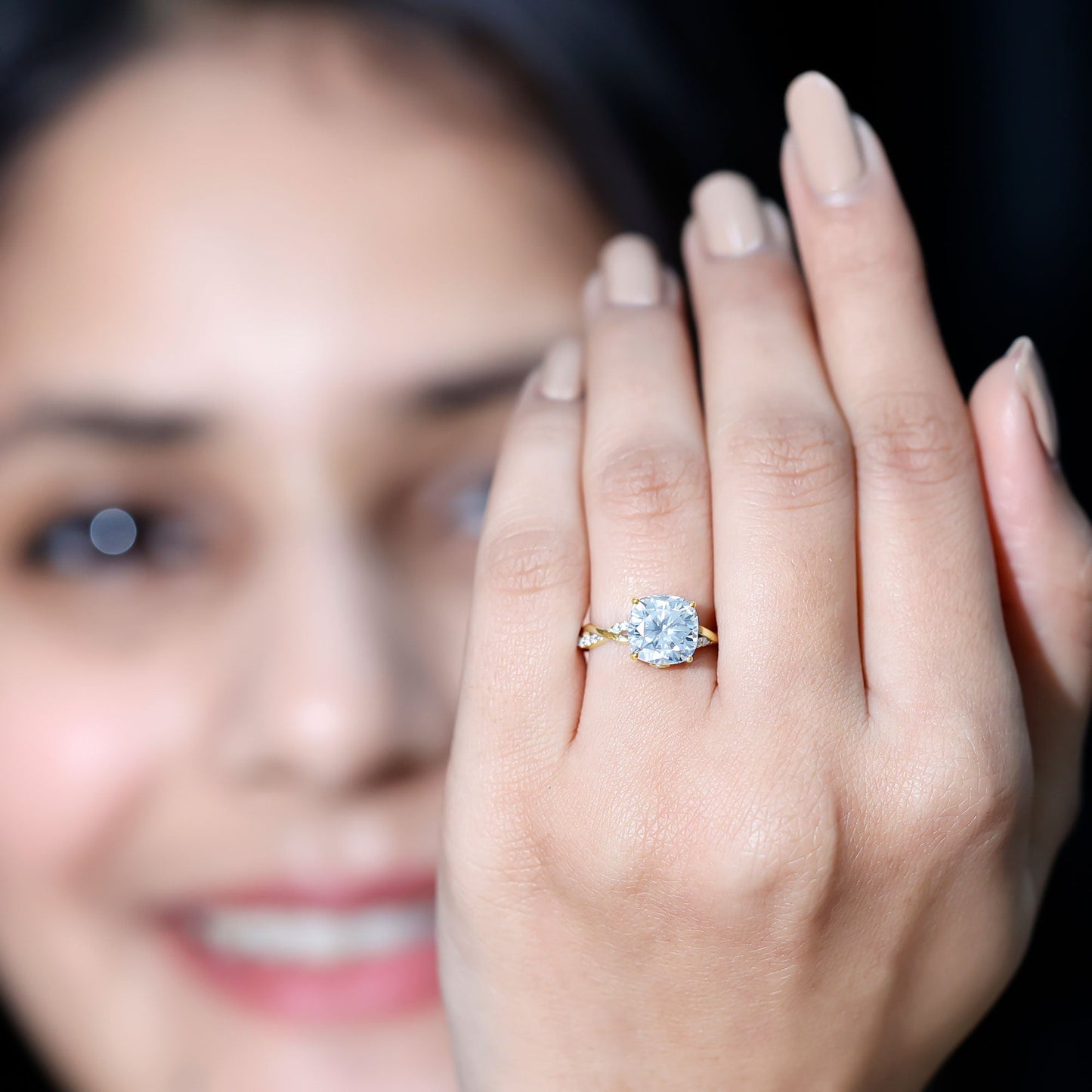 Cushion Cut Solitaire Moissanite Engagement Ring For Her