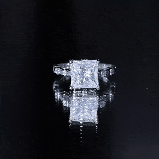 Princess Cut Moissanite Solitaire Engagement Ring with Spaced Accent