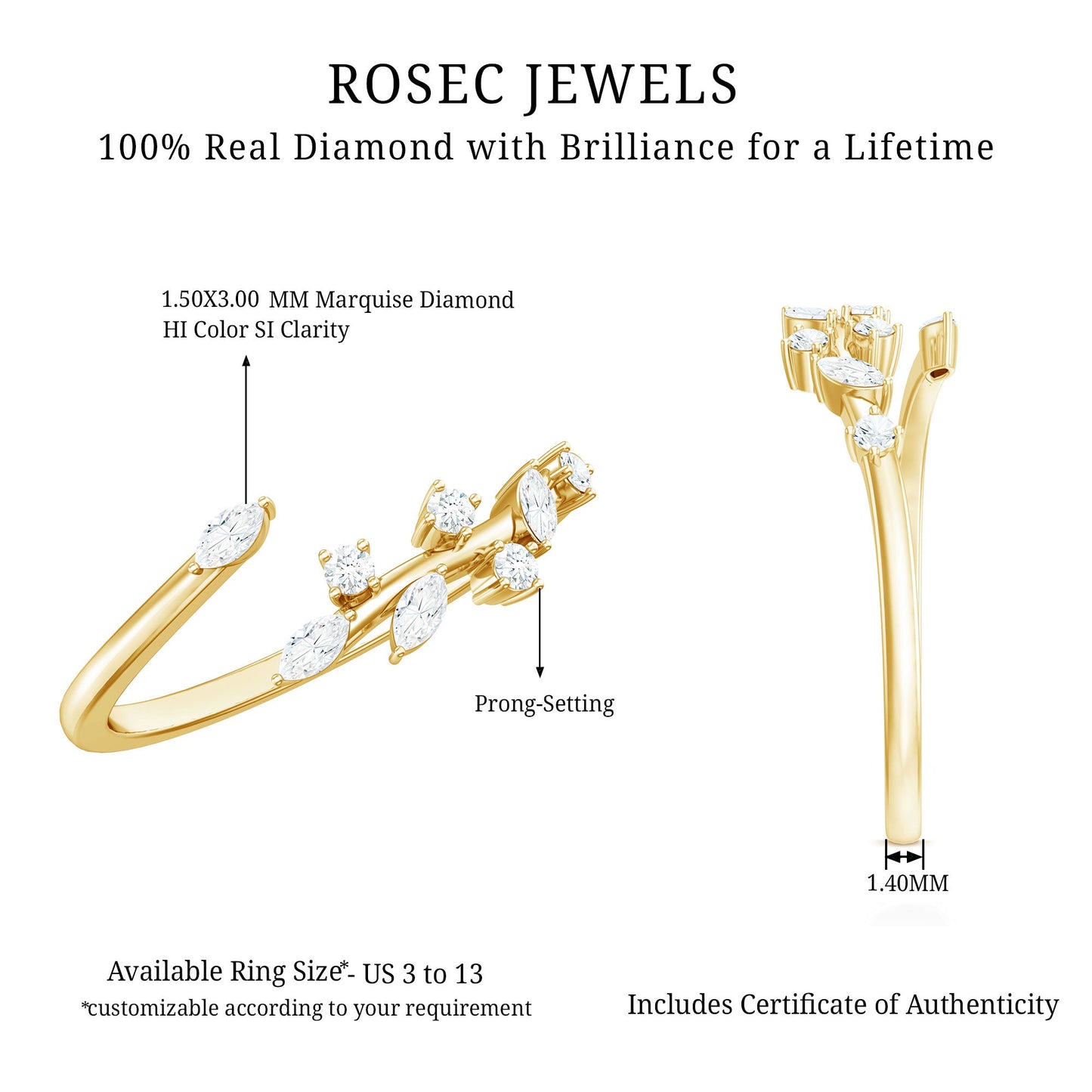 Marquise and Round Shape Natural Diamond Wrap Ring