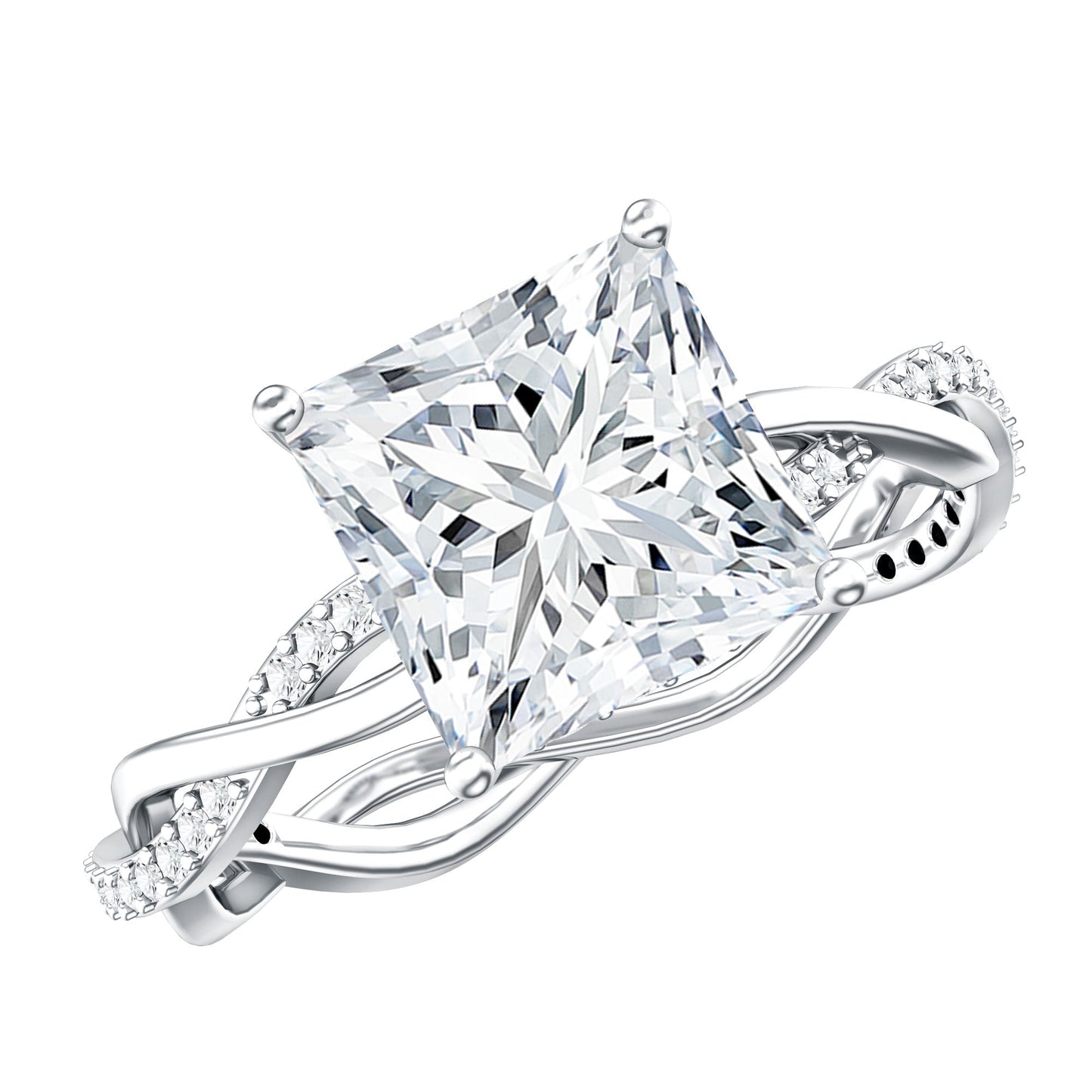 Certified 3 Carat Moissanite Princess Cut Engagement Ring with Braided Shank