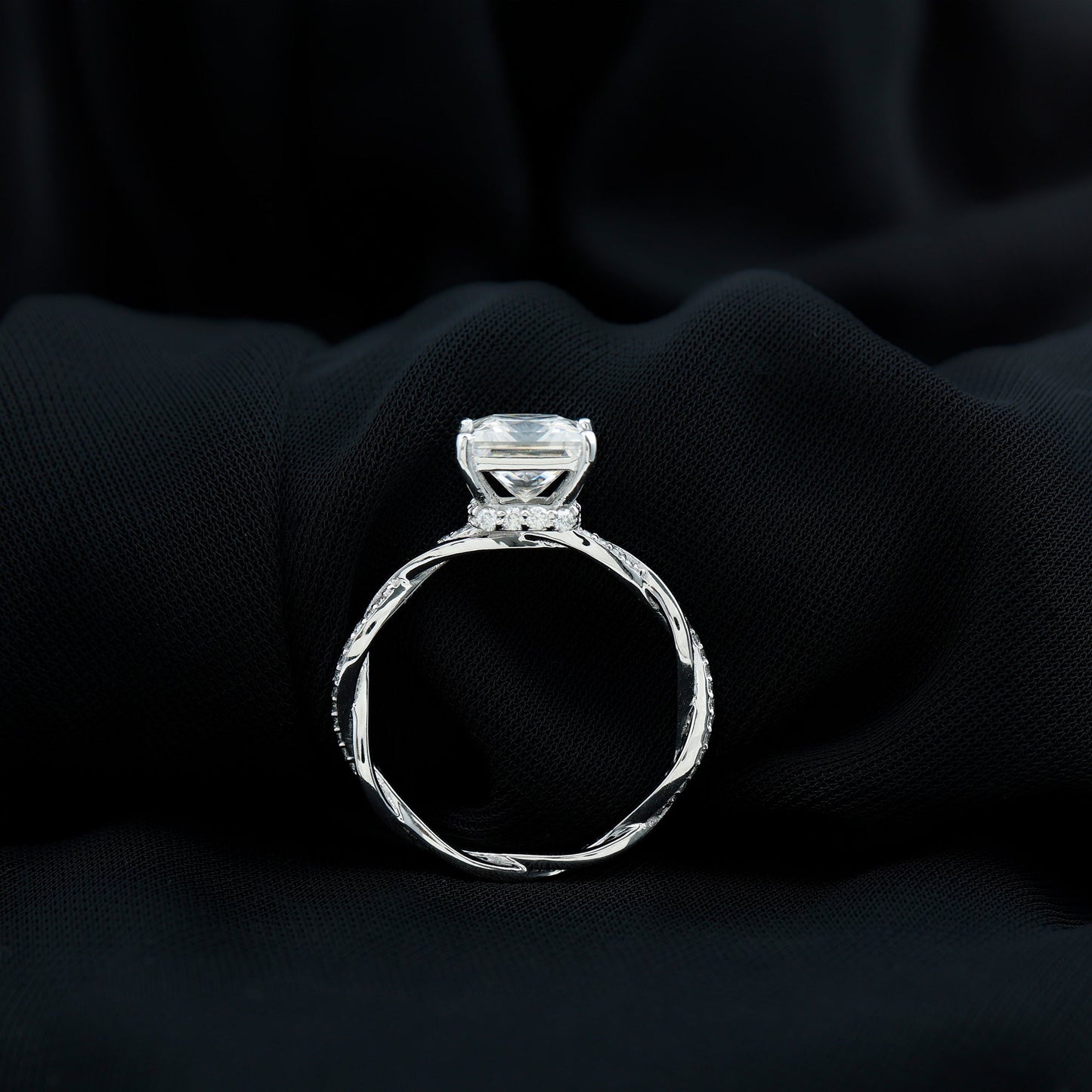 Certified 3 Carat Moissanite Princess Cut Engagement Ring with Braided Shank