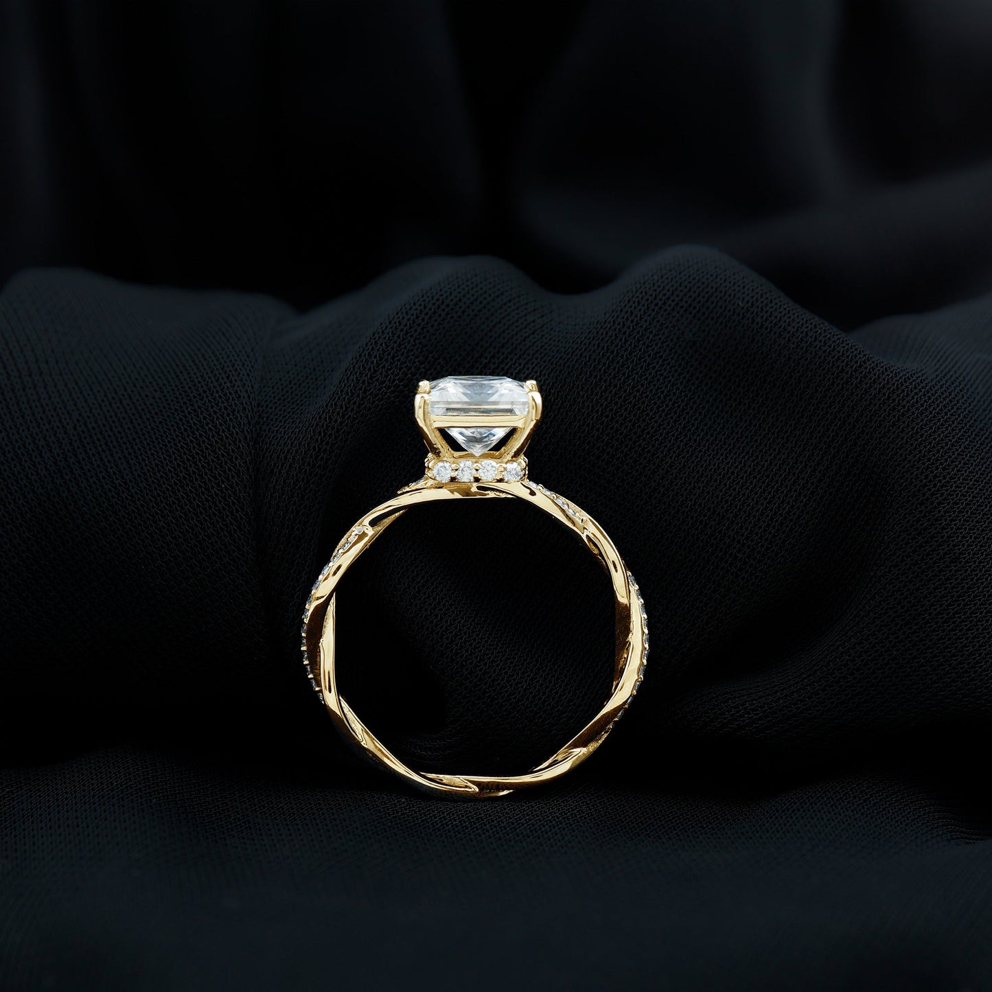 Certified 3 Carat Moissanite Princess Cut Engagement Ring with Braided Shank