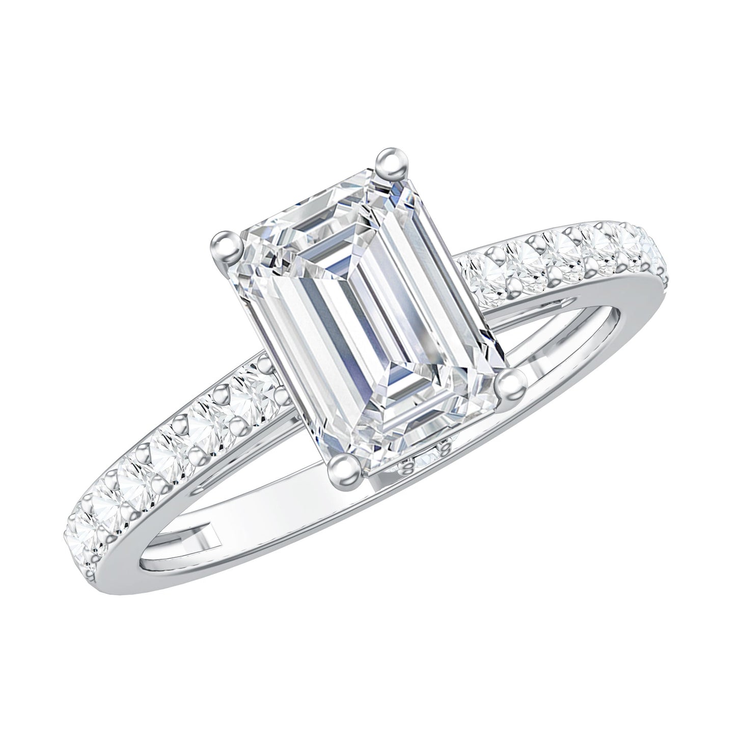 Certified Moissanite Emerald Cut Engagement Ring with Hidden Halo