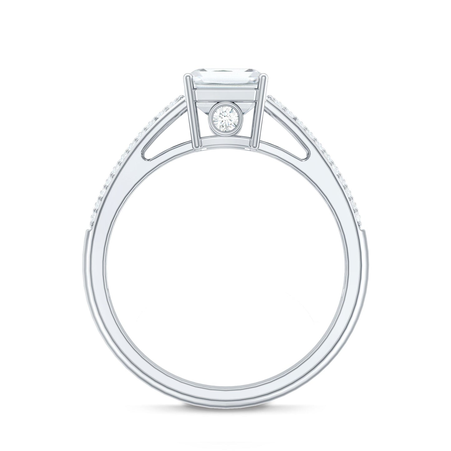 Emerald Cut Moissanite Side Stone Engagement Ring