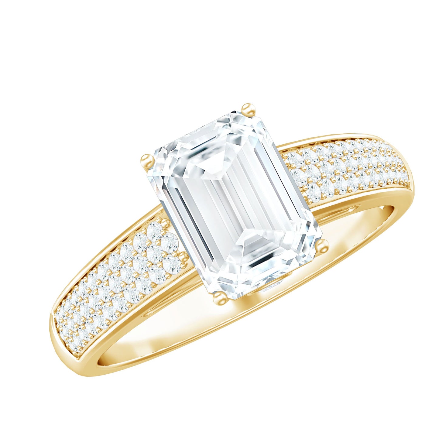 Emerald Cut Moissanite Side Stone Engagement Ring