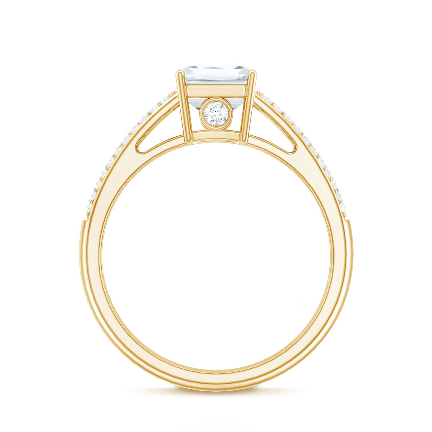 Emerald Cut Moissanite Side Stone Engagement Ring