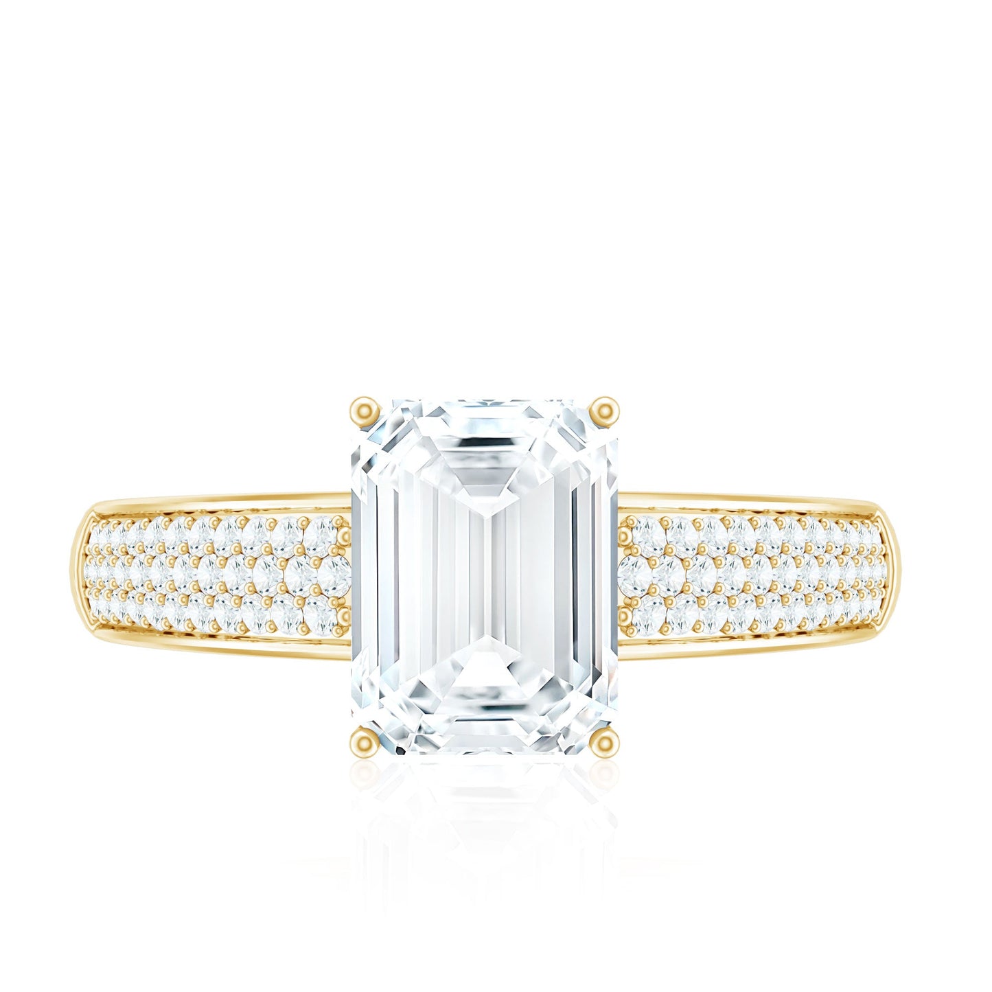 Emerald Cut Moissanite Side Stone Engagement Ring
