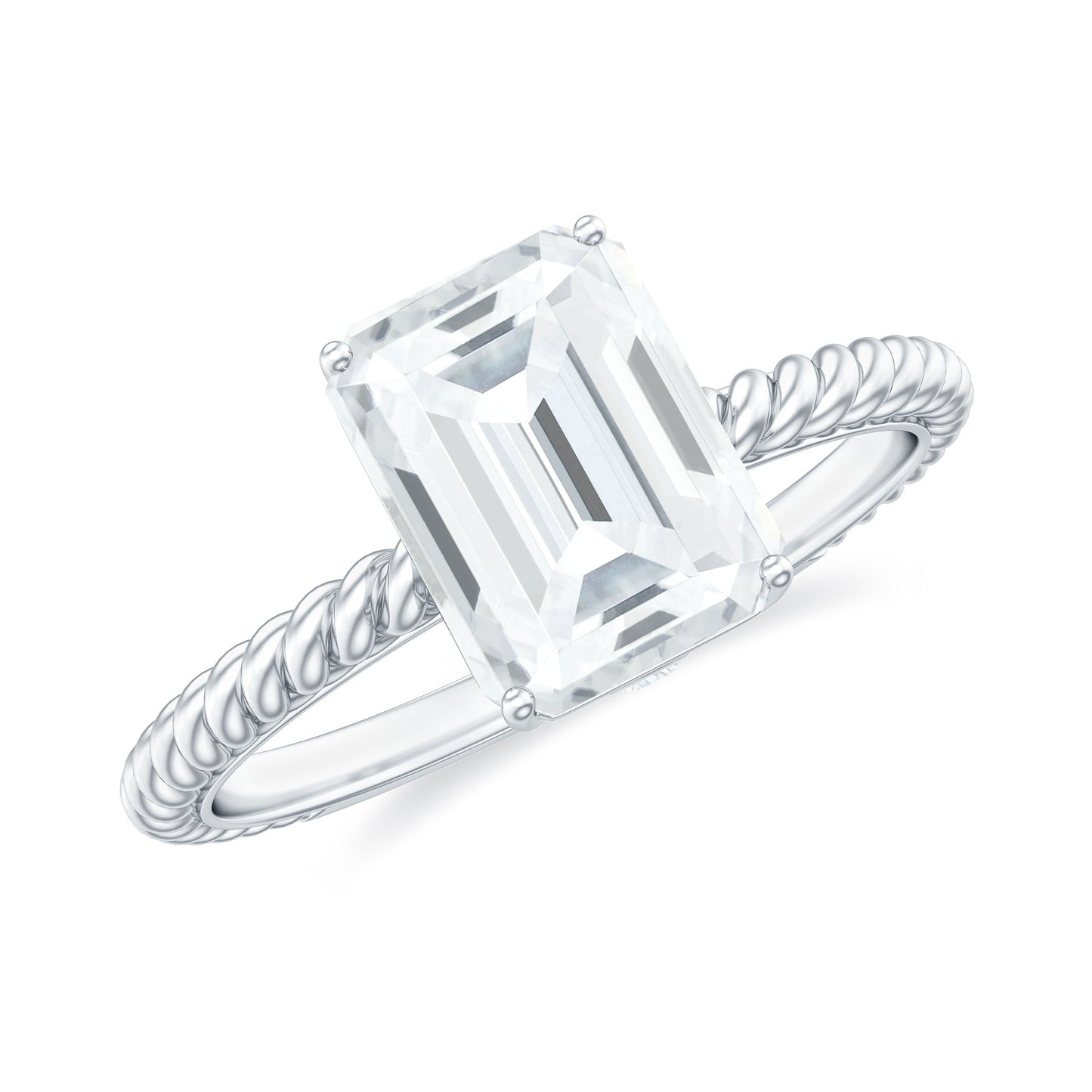 Emerald Cut Moissanite Engagement Ring with Twisted Rope Design