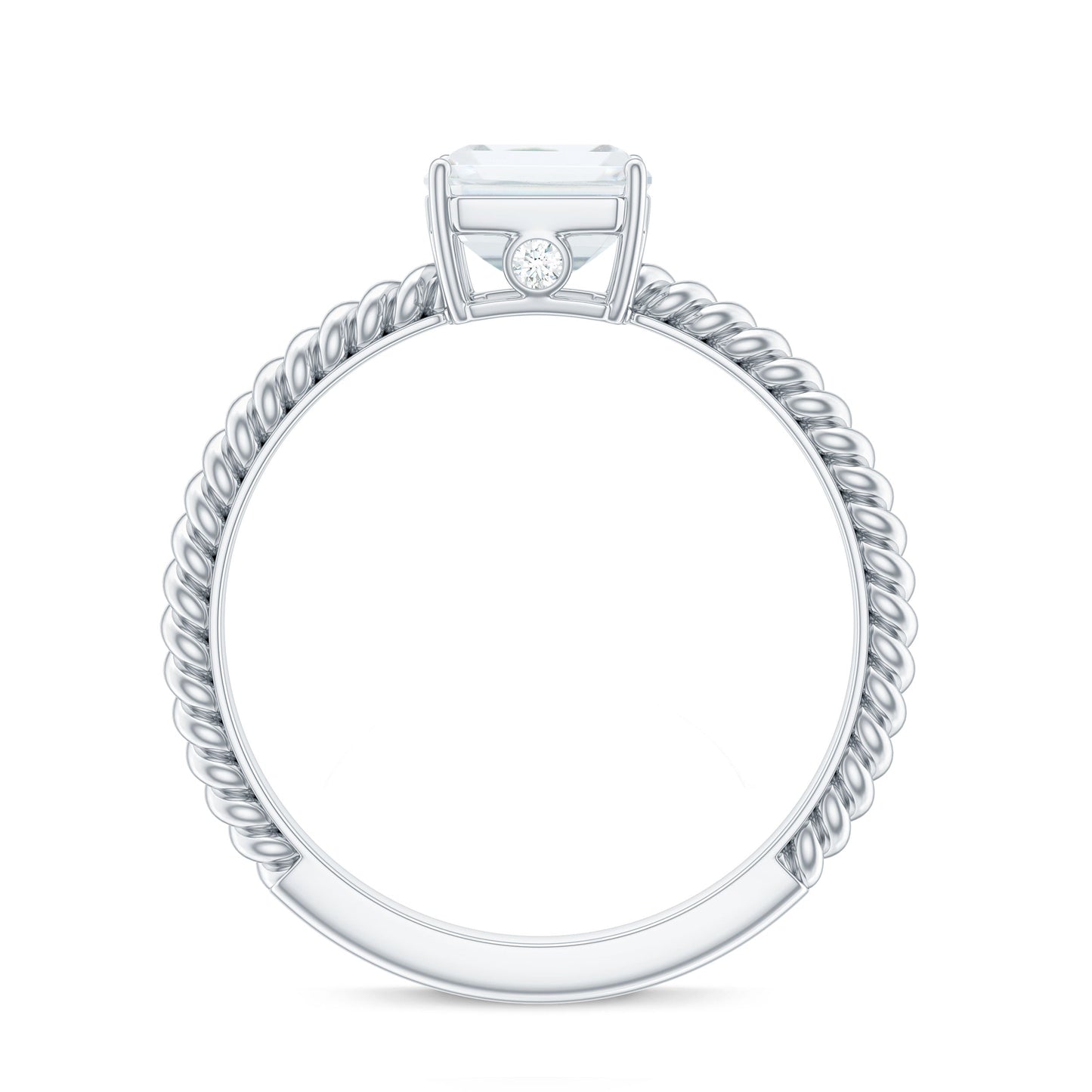 Emerald Cut Moissanite Engagement Ring with Twisted Rope Design