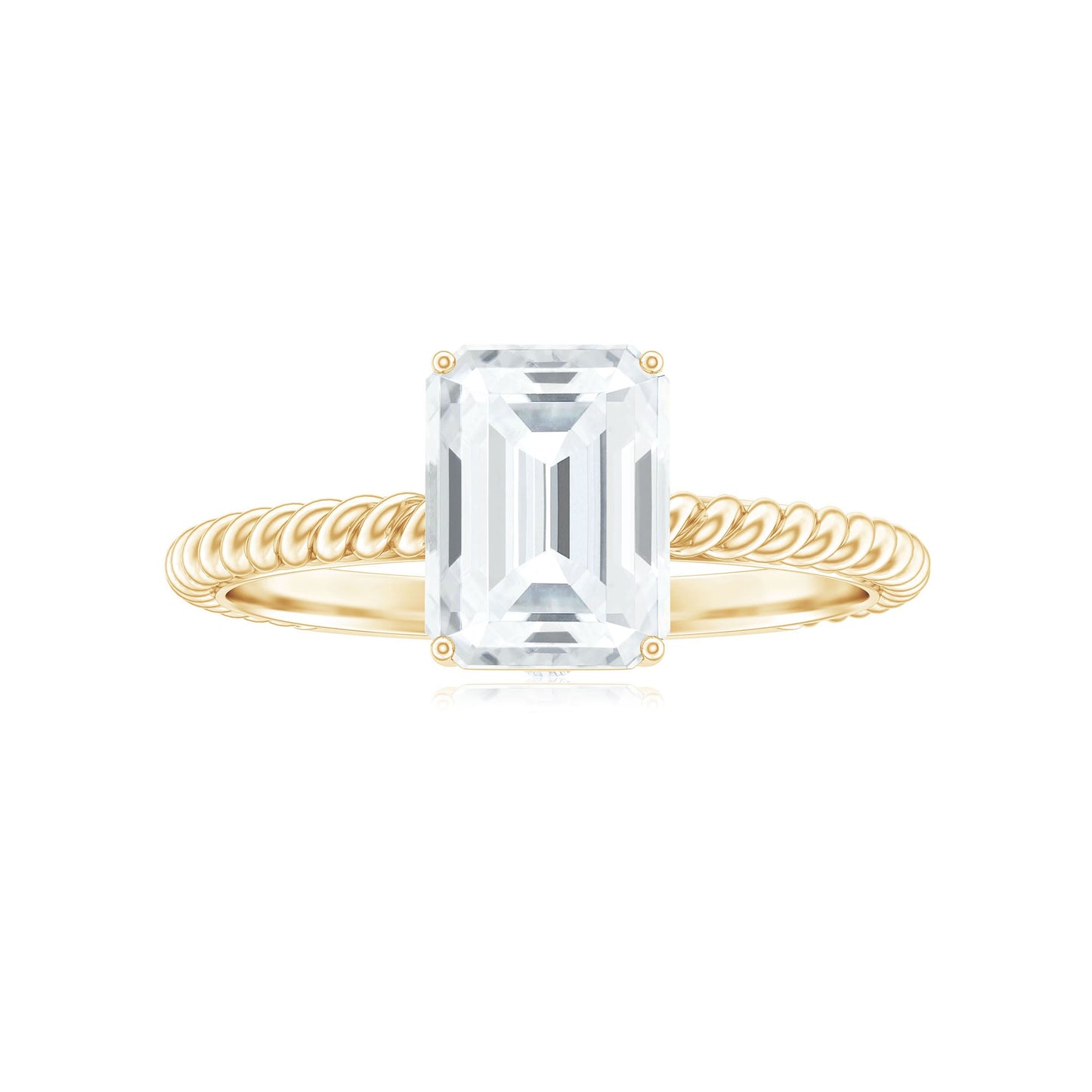 Emerald Cut Moissanite Engagement Ring with Twisted Rope Design