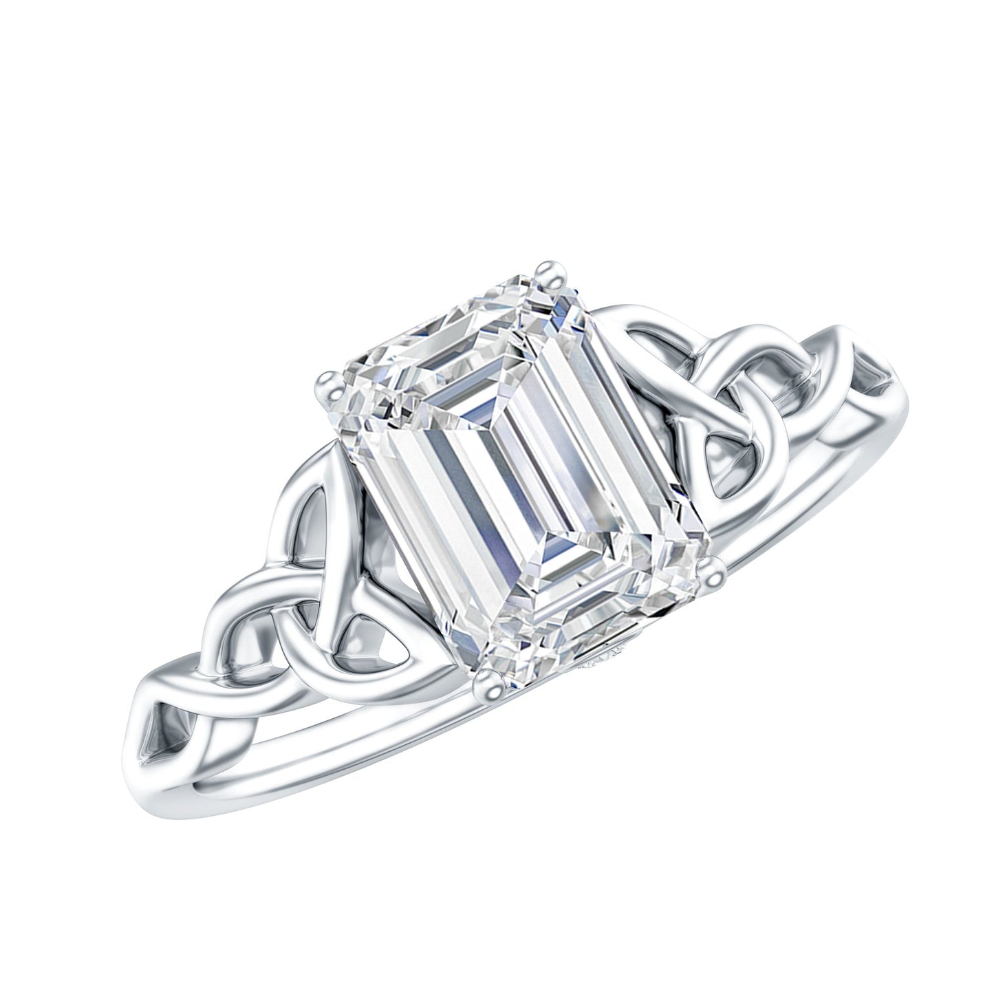 1.8 Carat Emerald Cut Moissanite Engagement Ring with Celtic Details