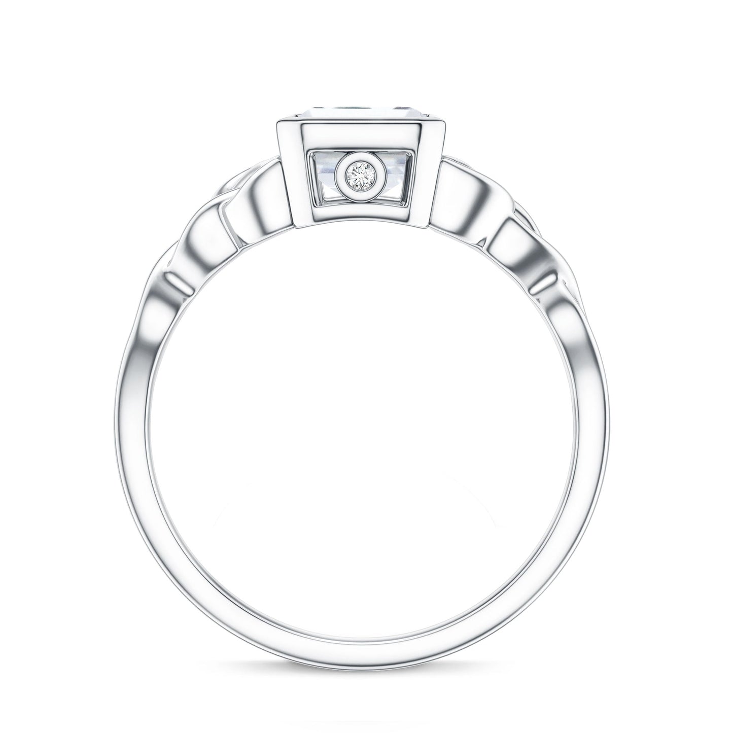Bezel Set Emerald Cut Moissanite Celtic Engagement Ring