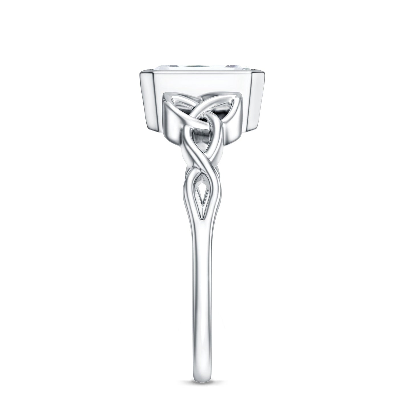 Bezel Set Emerald Cut Moissanite Celtic Engagement Ring