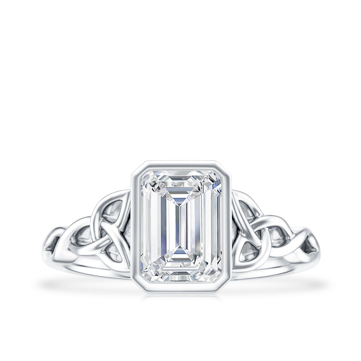 Bezel Set Emerald Cut Moissanite Celtic Engagement Ring