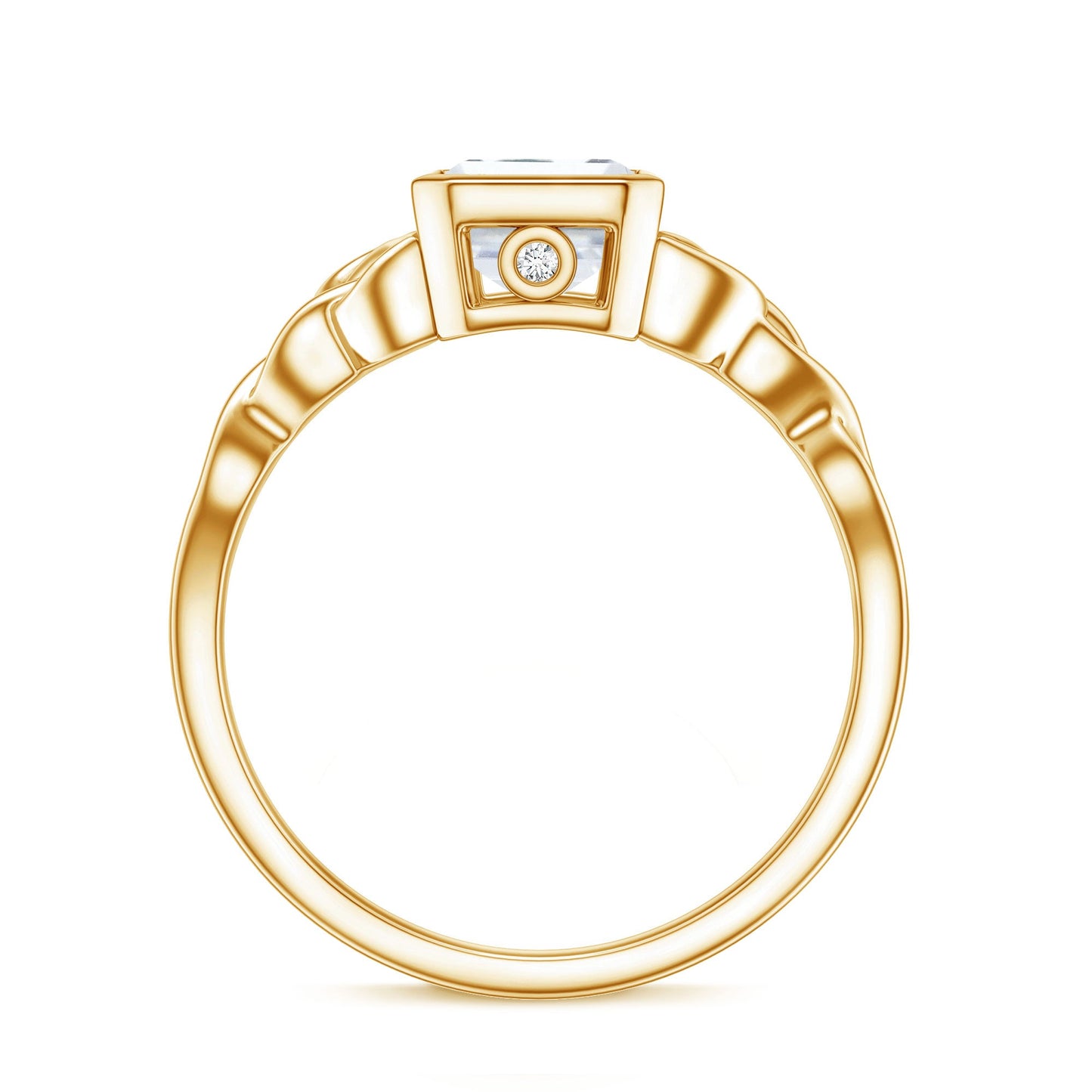 Bezel Set Emerald Cut Moissanite Celtic Engagement Ring