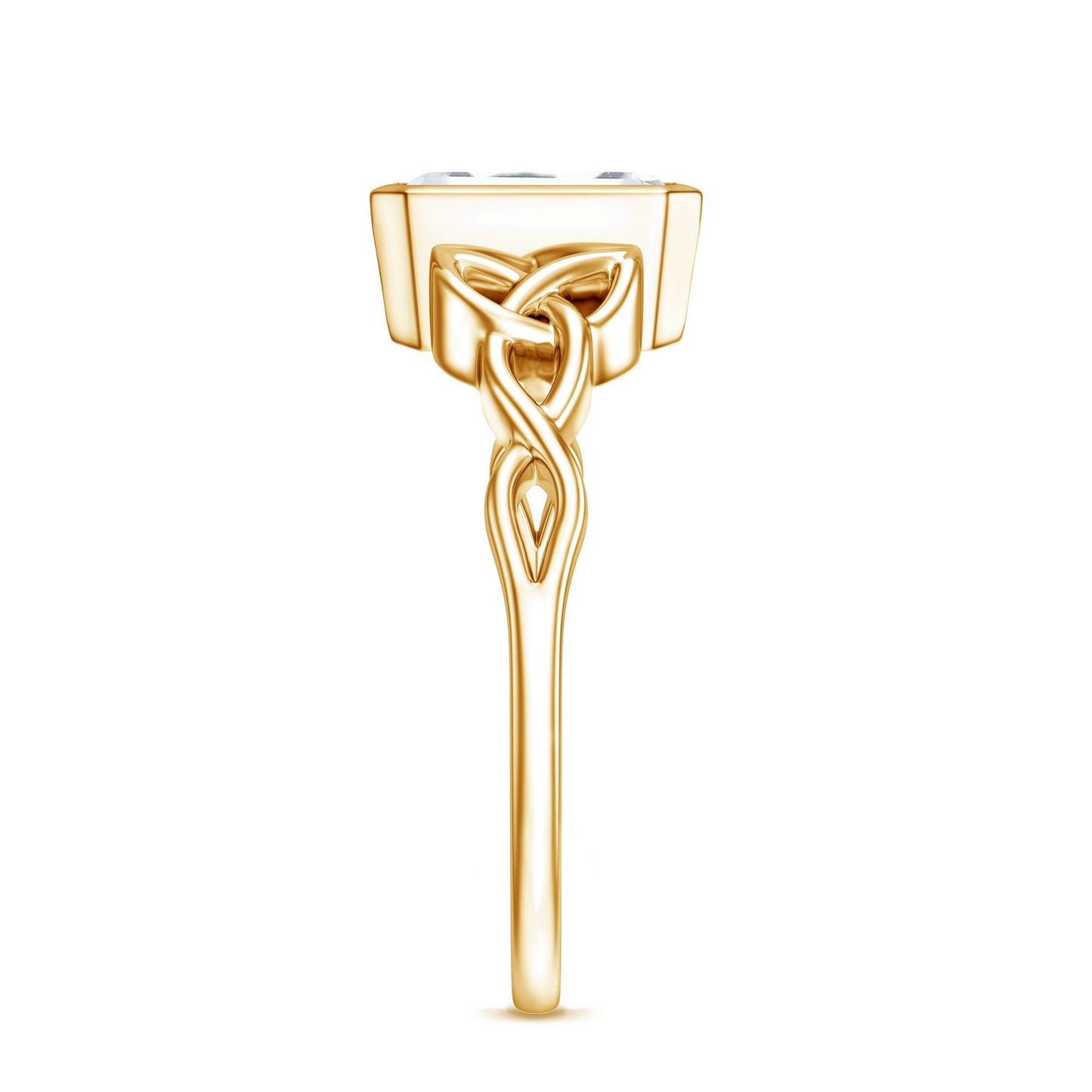 Bezel Set Emerald Cut Moissanite Celtic Engagement Ring