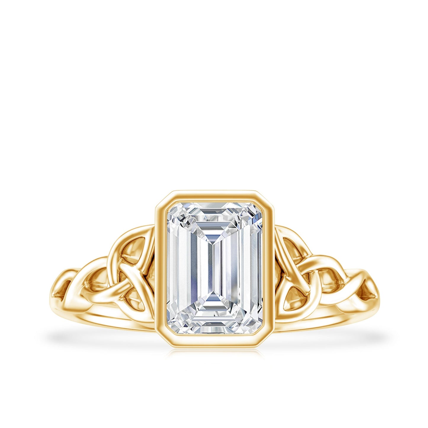 Bezel Set Emerald Cut Moissanite Celtic Engagement Ring