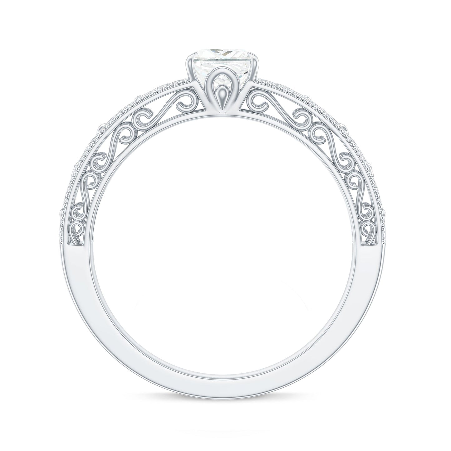 Princess Cut Solitaire Moissanite Filigree Engagement Ring