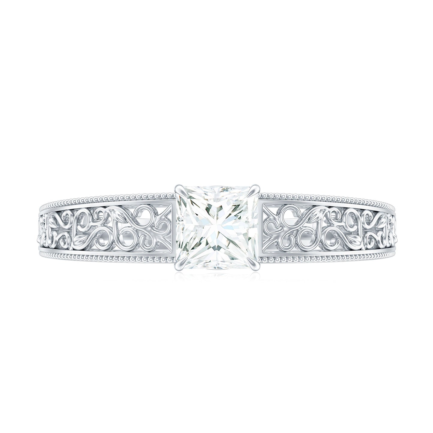 Princess Cut Solitaire Moissanite Filigree Engagement Ring