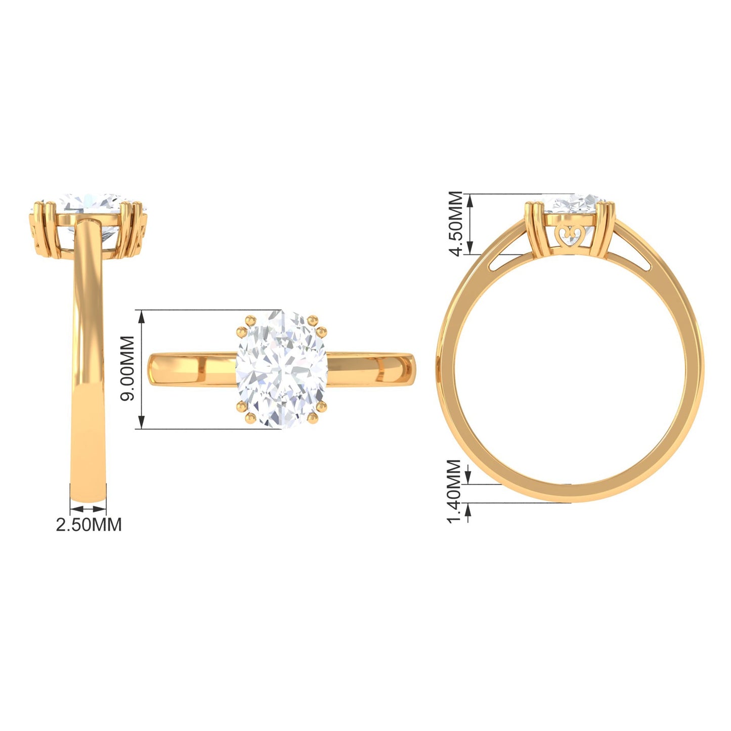 Certified 2 CT Moissanite Oval Cut Engagement Ring