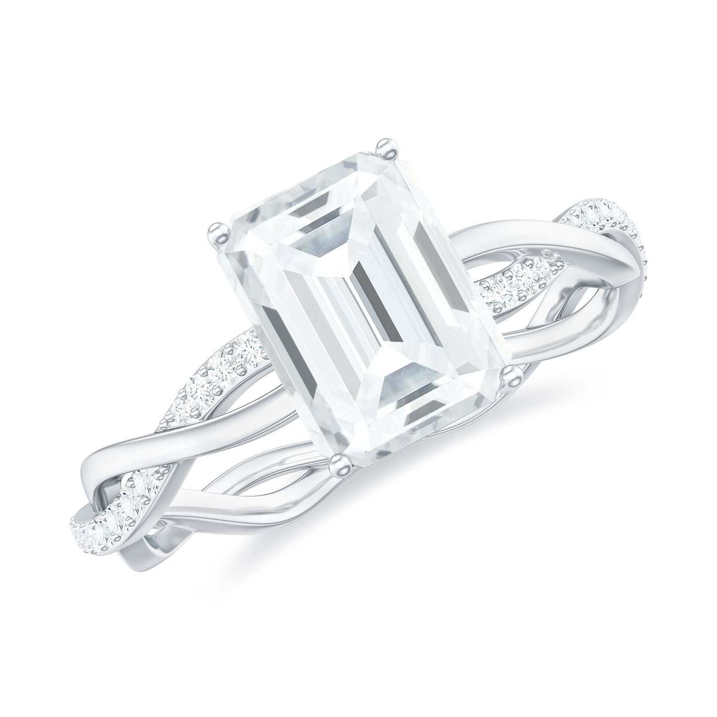 Emerald Cut Moissanite Solitaire Engagement Ring with Braided Band