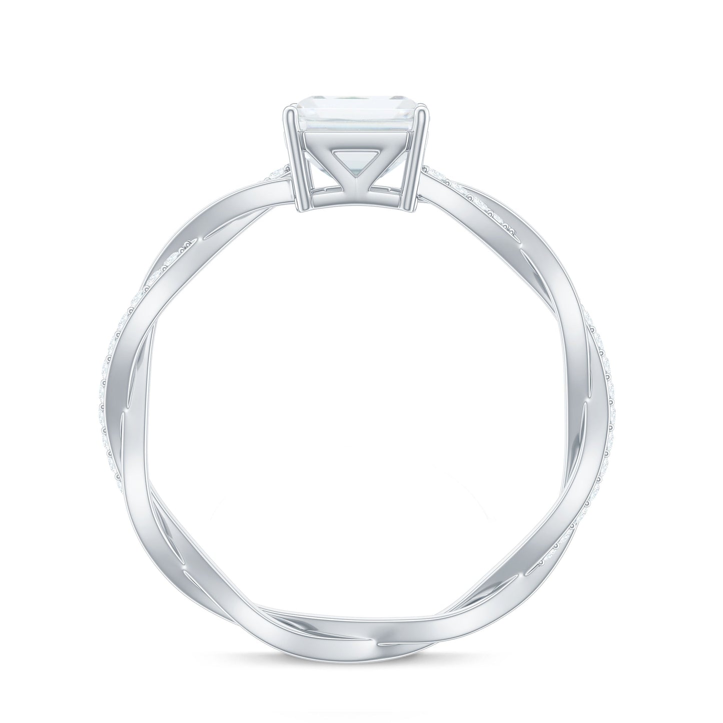 Emerald Cut Moissanite Solitaire Engagement Ring with Braided Band