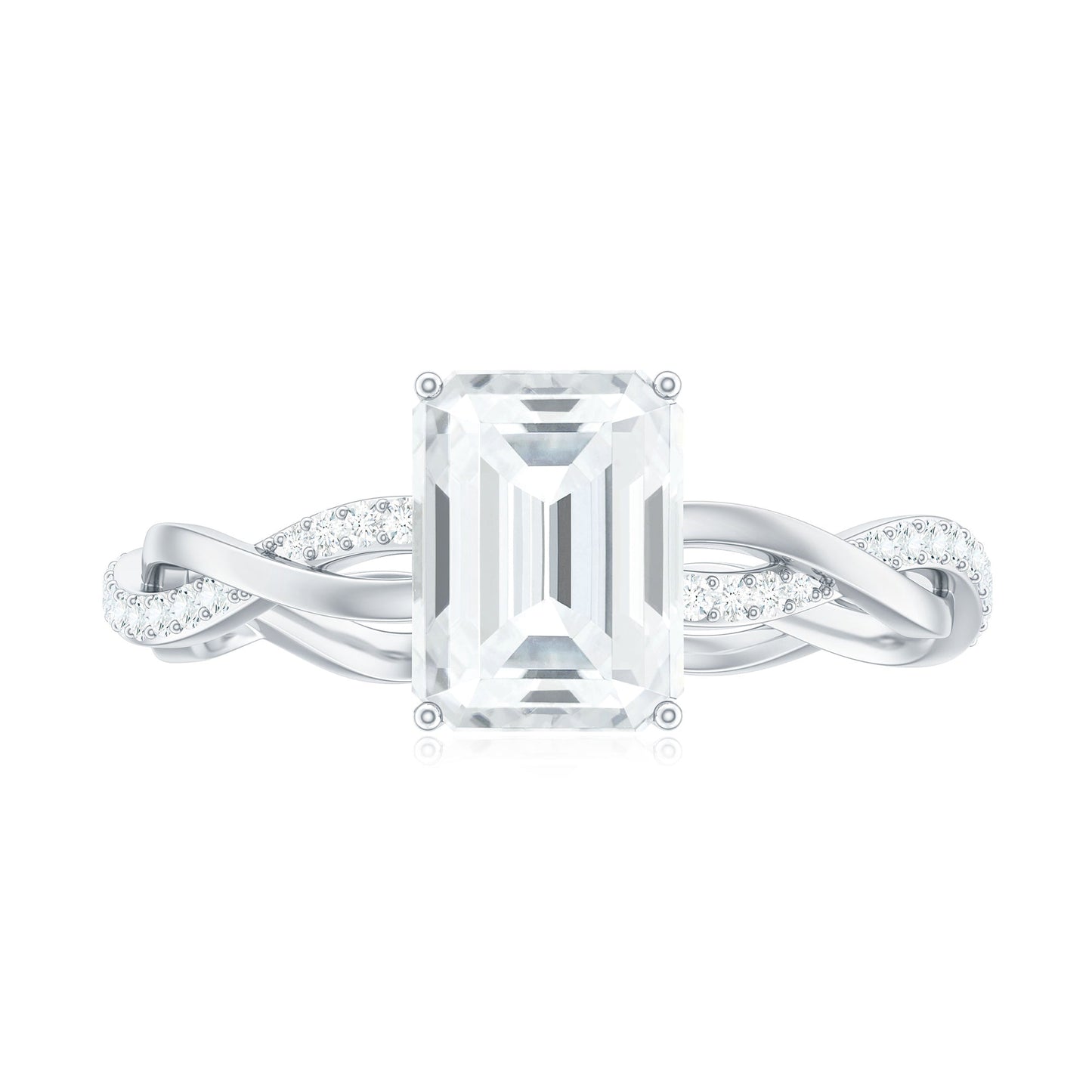 Emerald Cut Moissanite Solitaire Engagement Ring with Braided Band