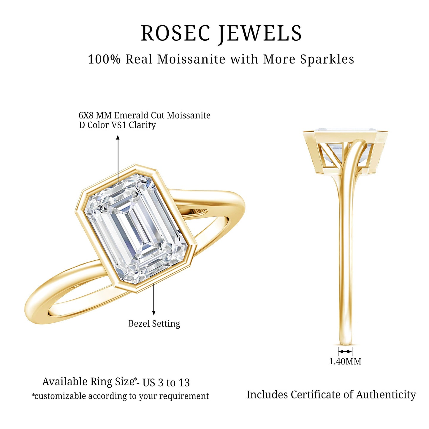 1.8 Emerald Cut Moissanite Engagement Ring For Women