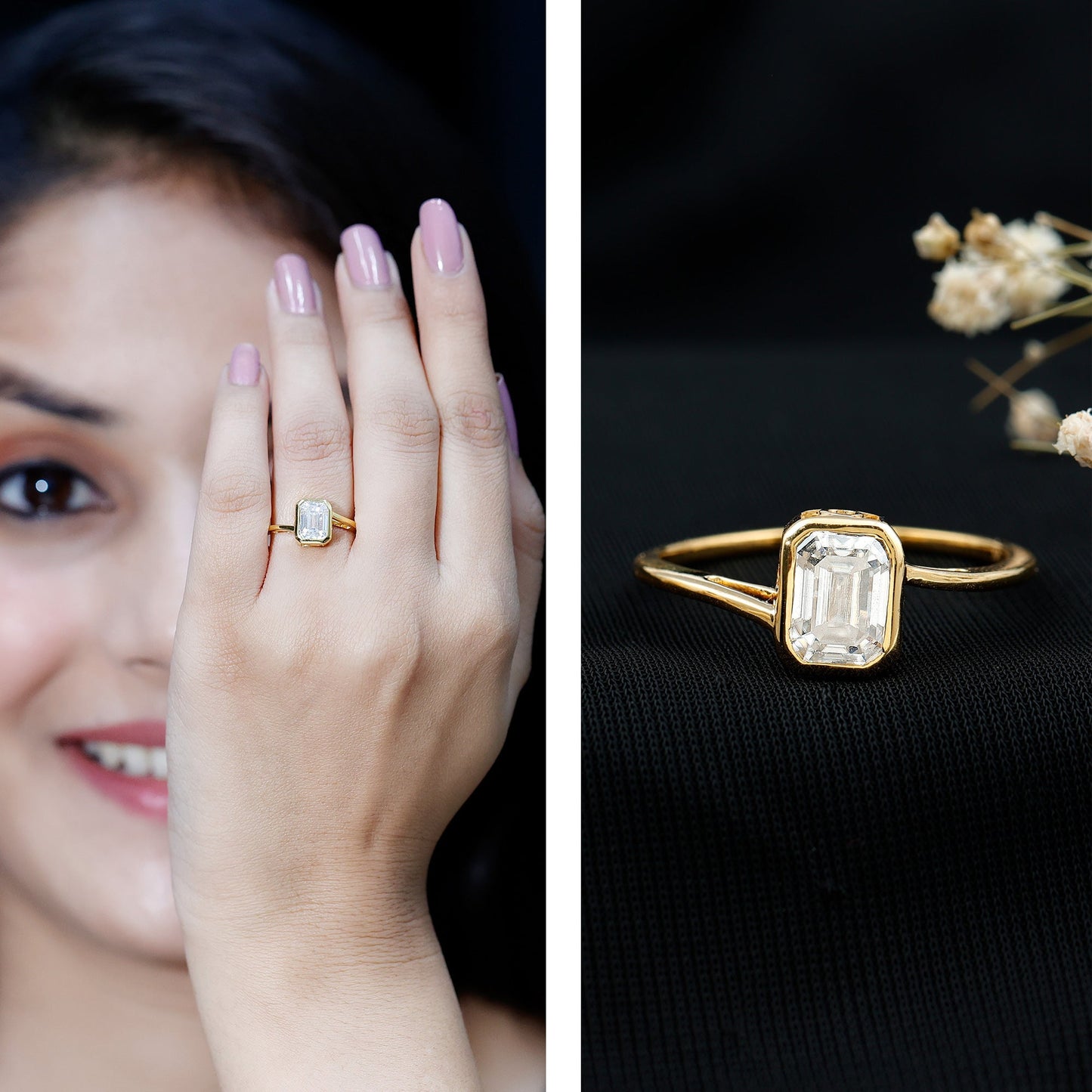 1.8 Emerald Cut Moissanite Engagement Ring For Women