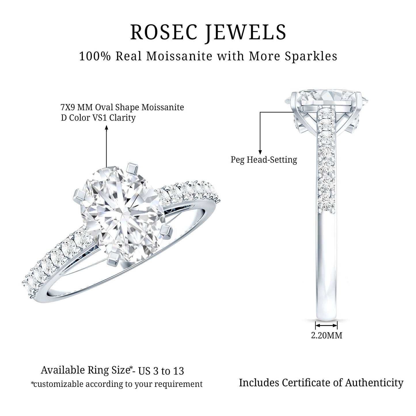 Brilliant Cut Moissanite Oval Engagement Ring
