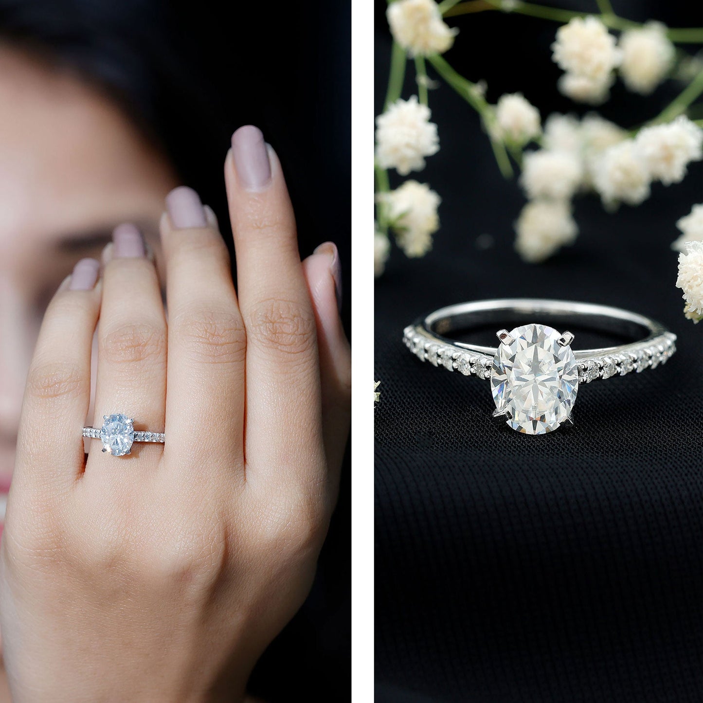 Brilliant Cut Moissanite Oval Engagement Ring