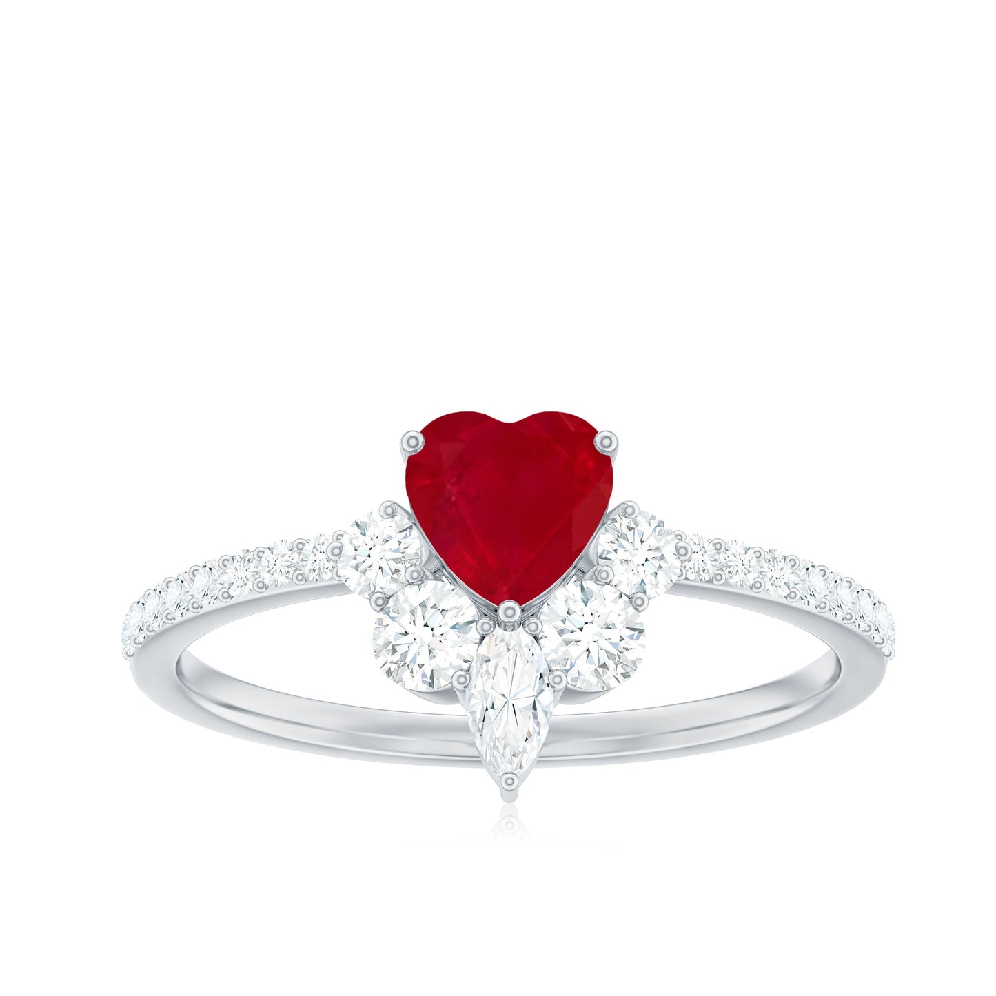 Natural 0.6 Carat Ruby Heart Promise Ring with Diamond for Women